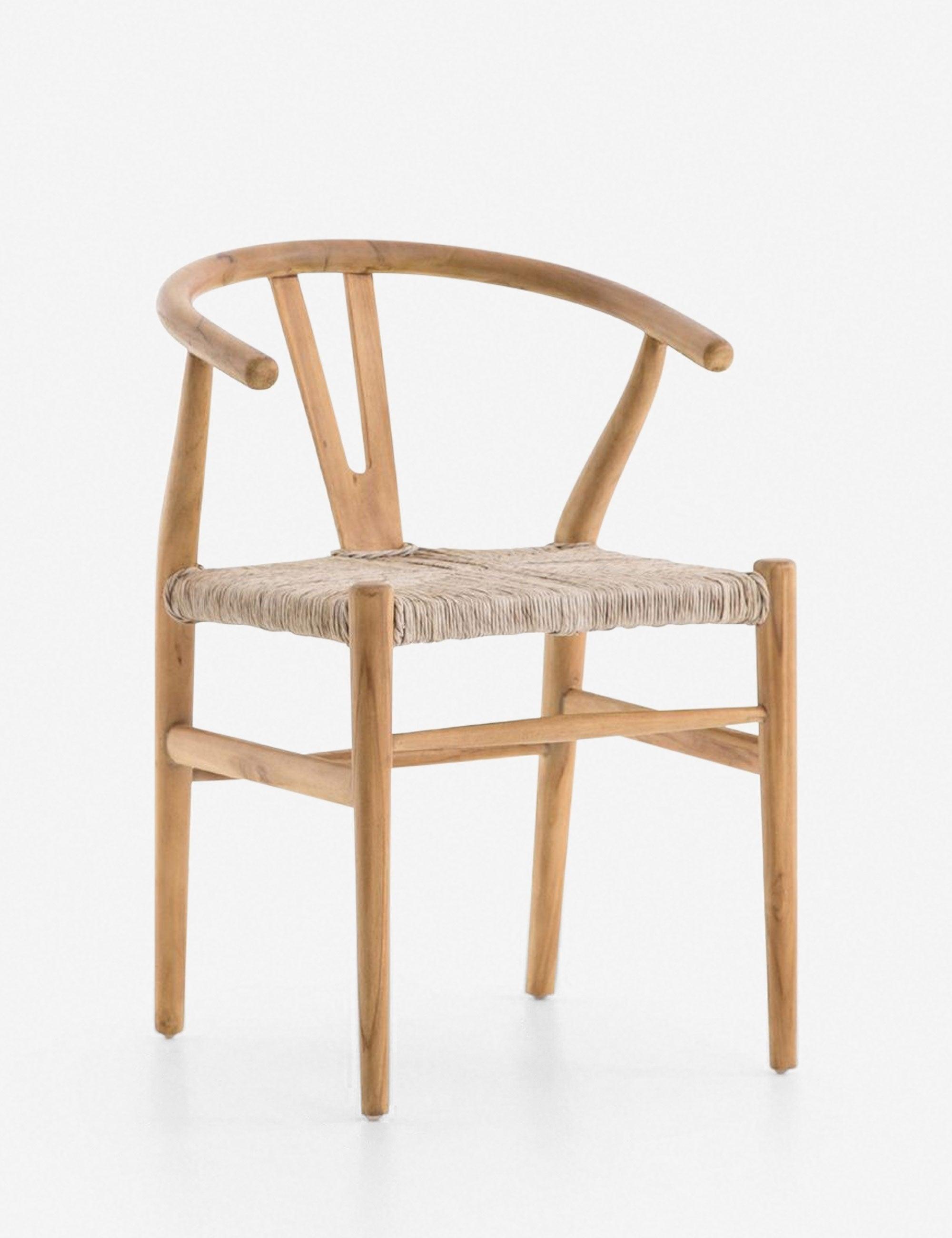 Contemporary Wishbone Teak & Leather Armchair in Natural Brown