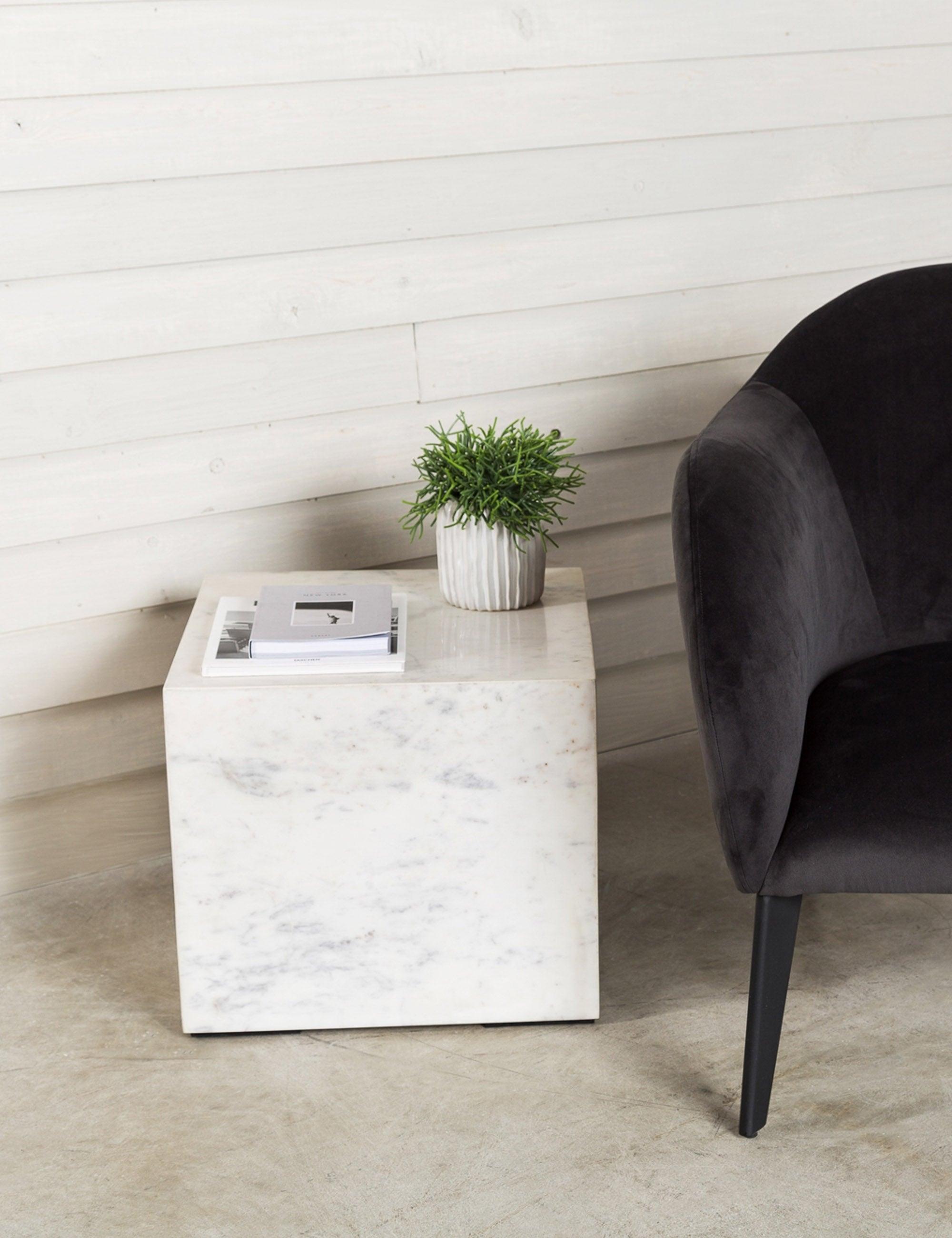 Contemporary Nash 18'' Square White Marble Side Table