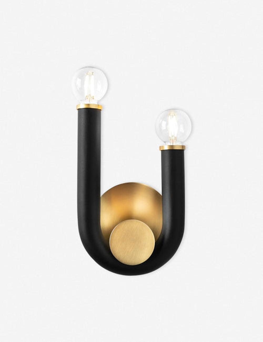 Whimsical Modern Black and Brass Dual-Bulb Wall Sconce