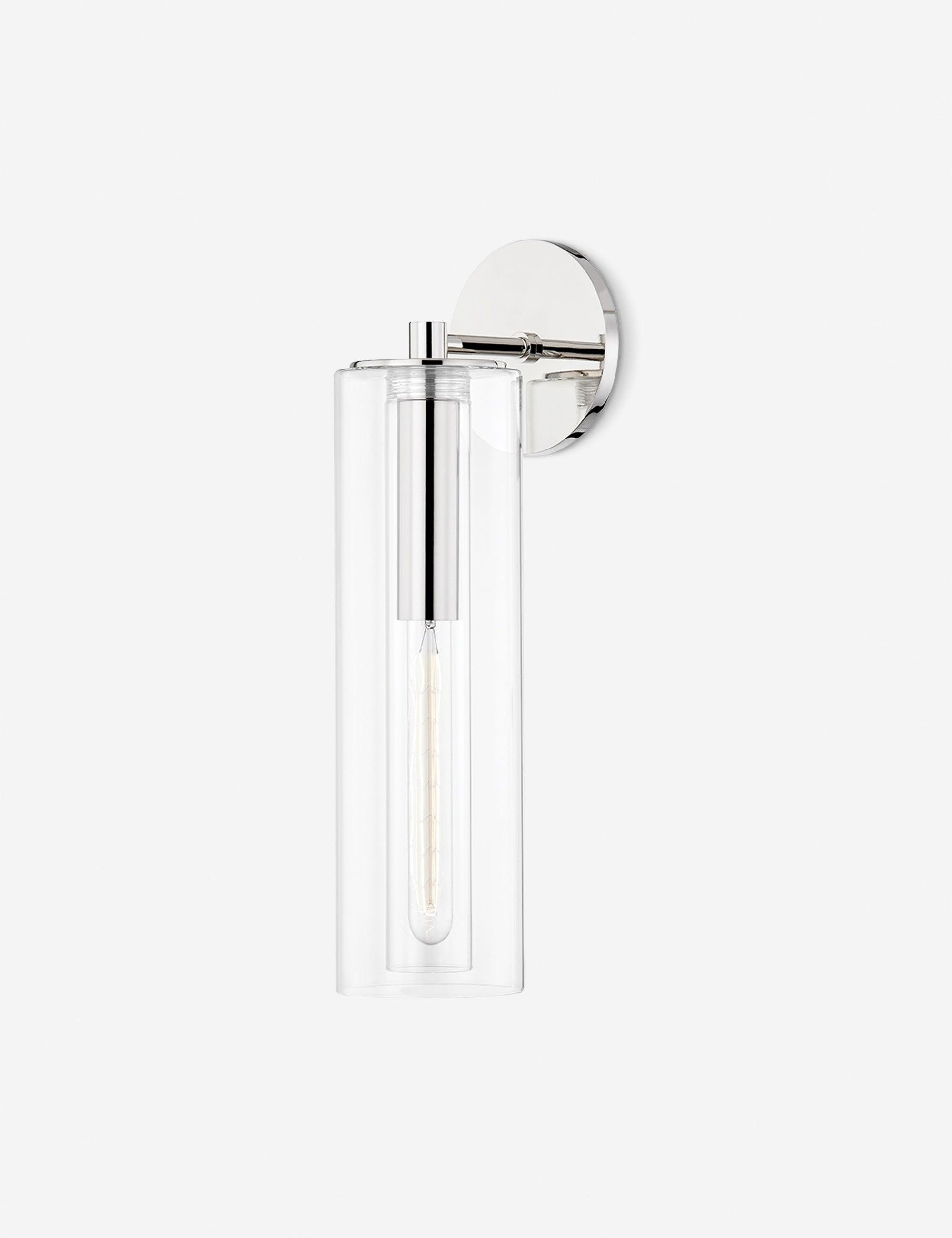 Elegant Polished Nickel Cylinder Sconce with Clear Glass Shade