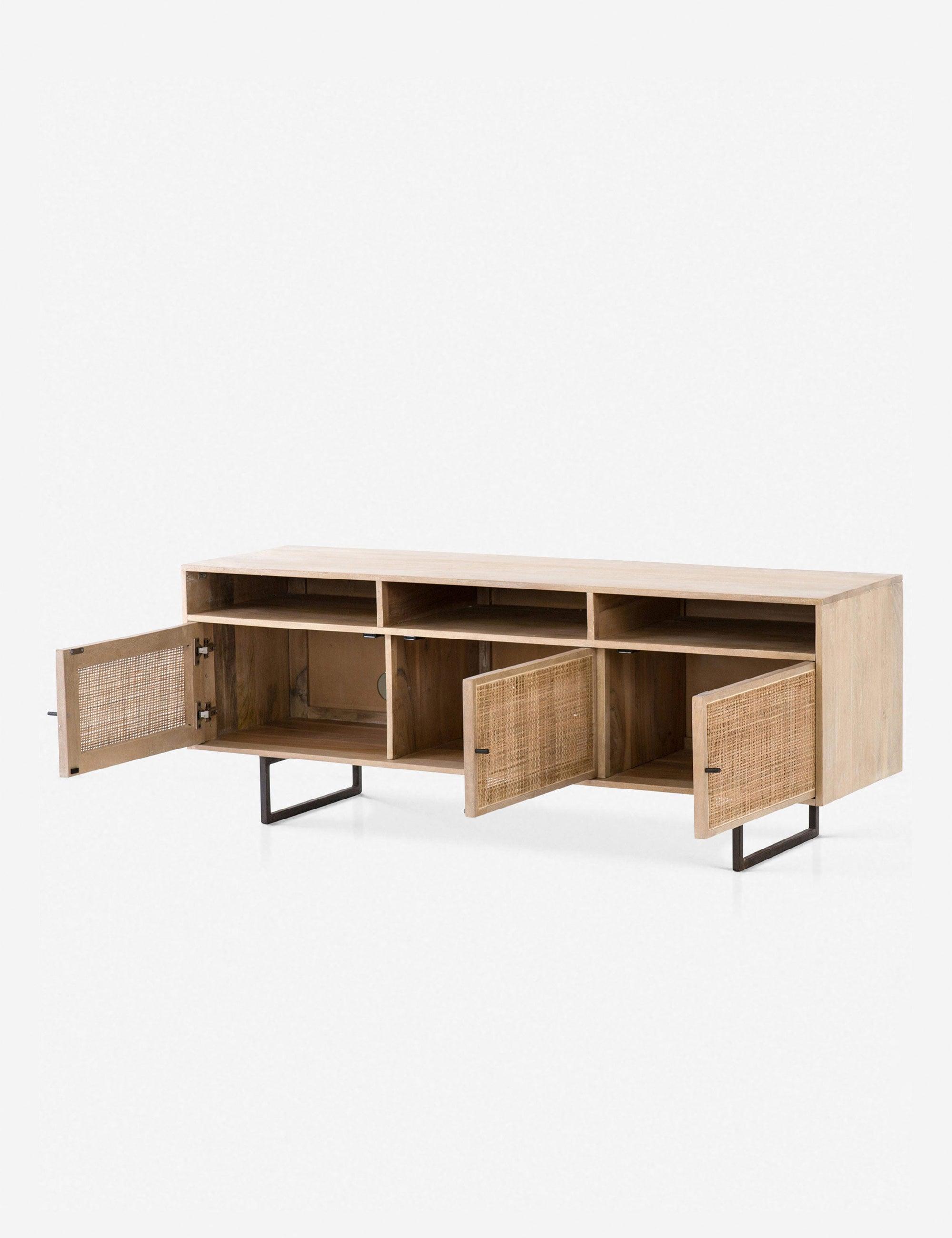 Carmel 65'' Brown Modern Media Console with Woven Cane Doors