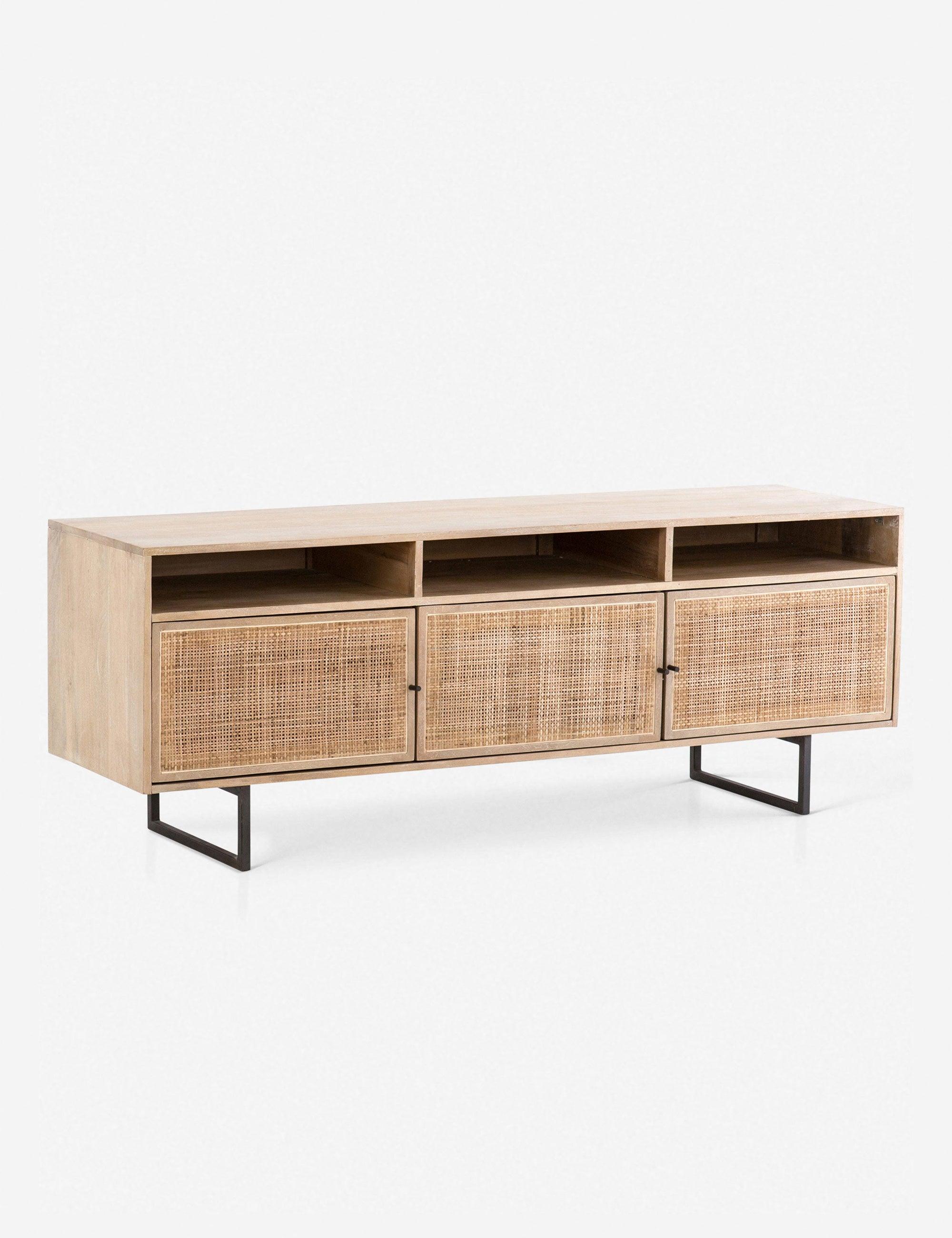 Carmel 65'' Brown Modern Media Console with Woven Cane Doors