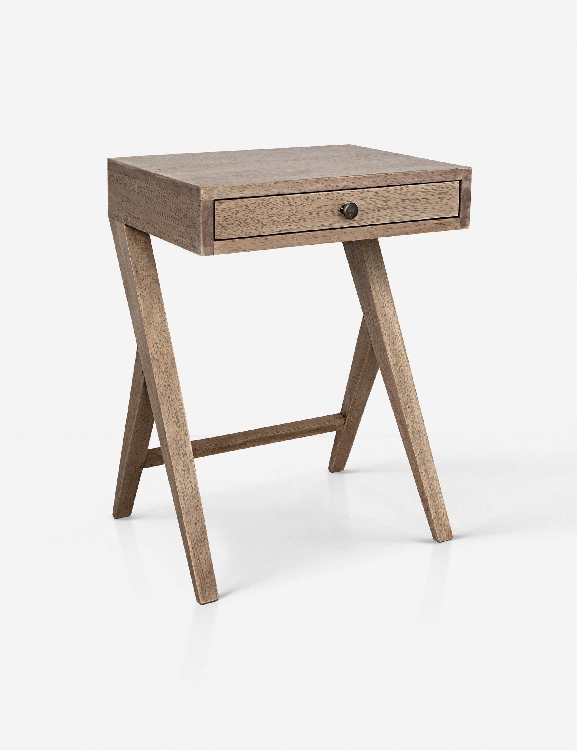 Hendrik Rectangular Washed Walnut Nightstand with Glass Storage