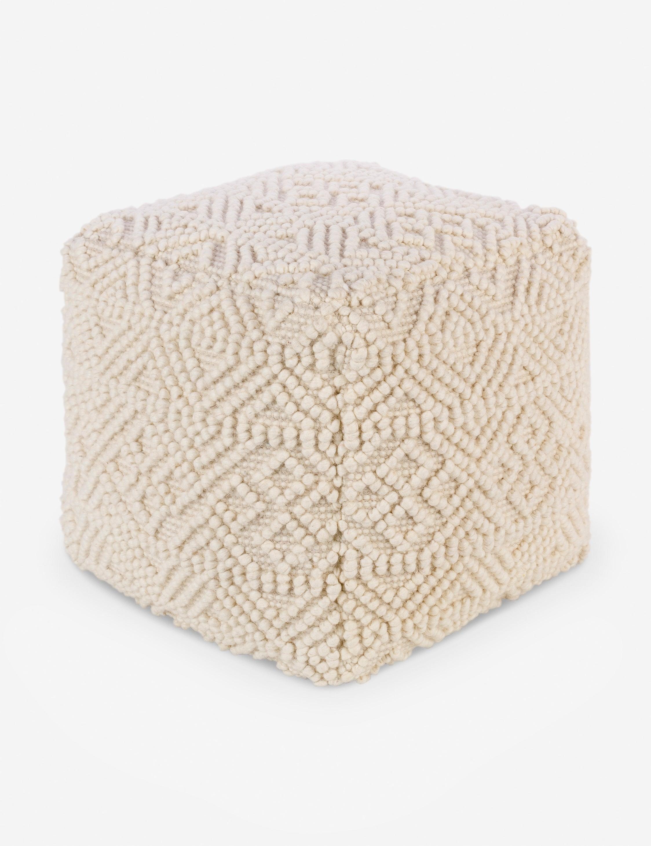 Florence Handcrafted Cream Textural Square Pouf