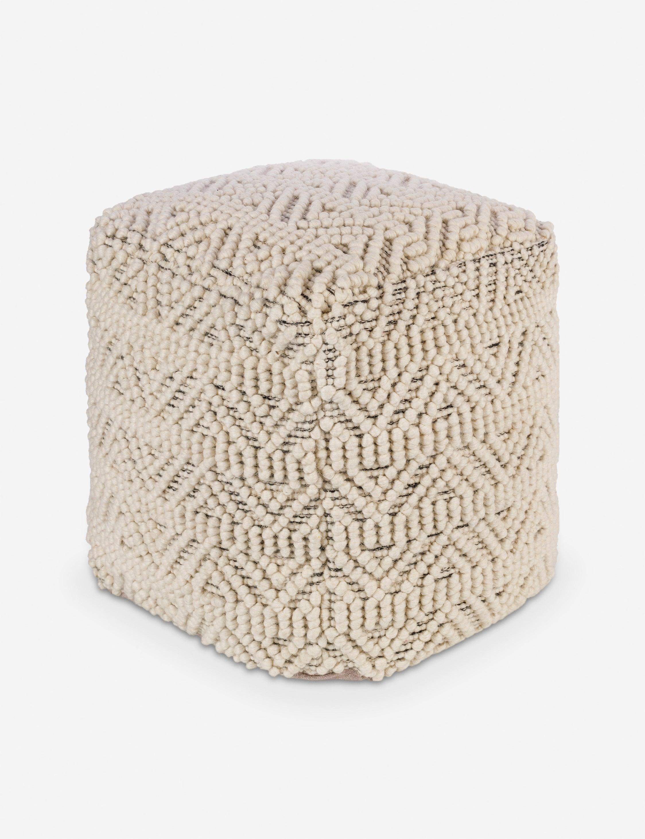 Courtney Textural Geometric Cream & Black Square Pouf