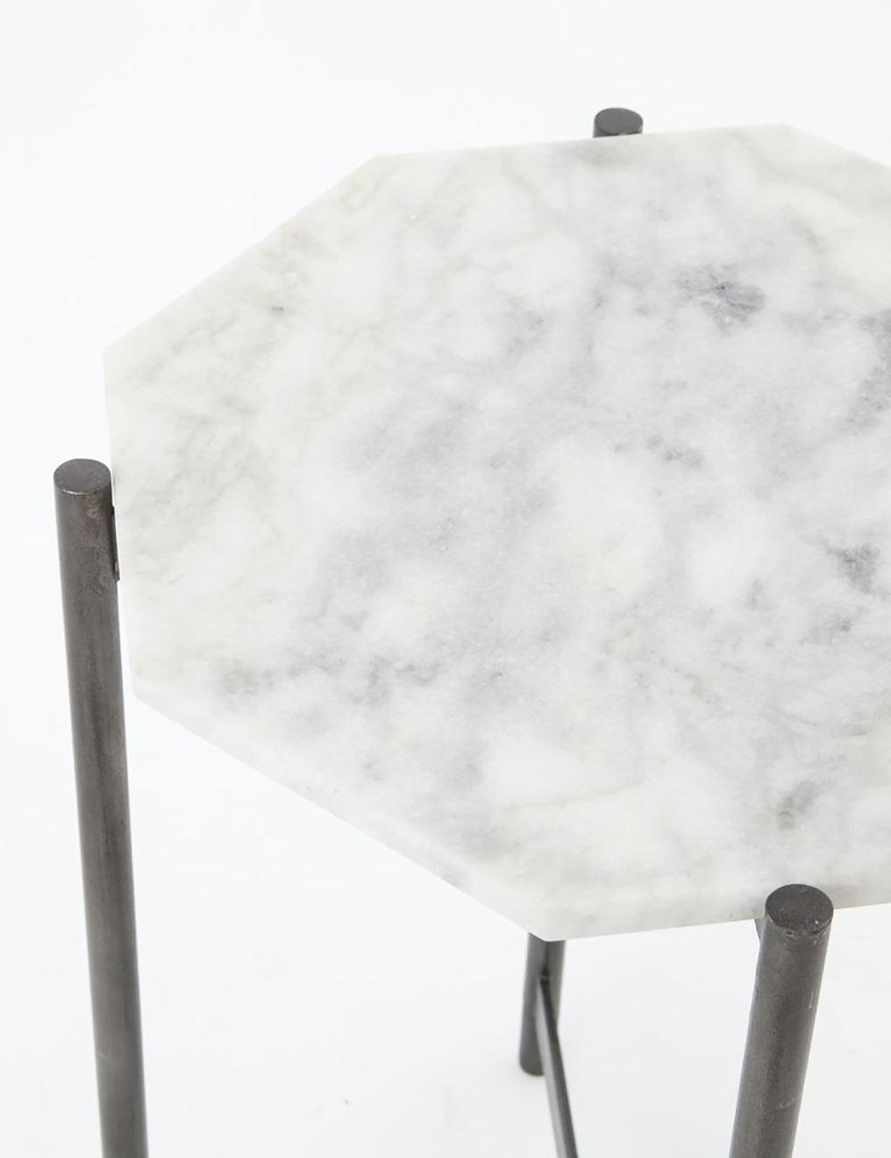 Montague 22'' Round Gray Marble and Metal Contemporary Side Table