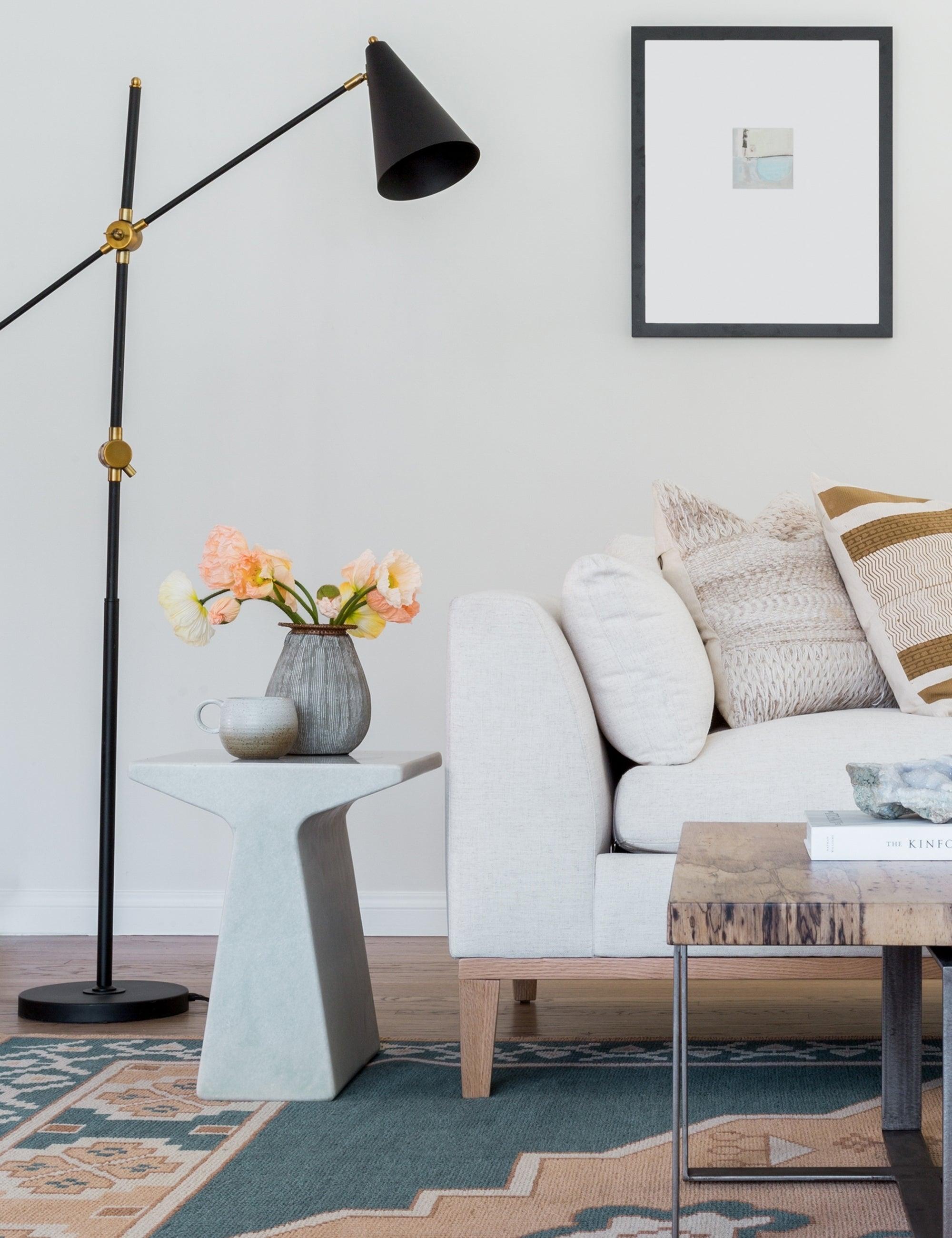 Finn T-Shaped White Stone Pedestal Side Table