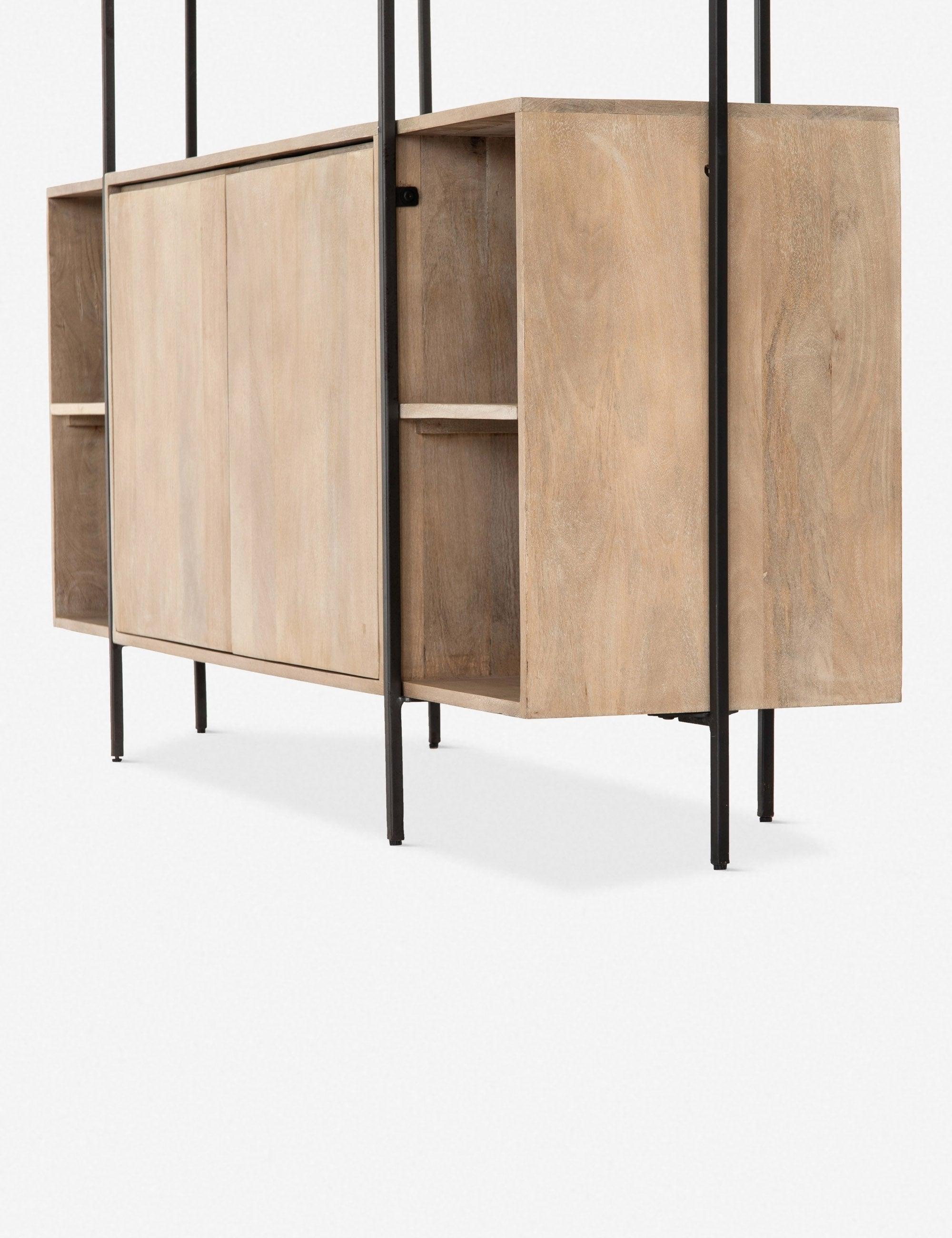 Contemporary Brown Mango Wood & Iron China Cabinet, 65" W