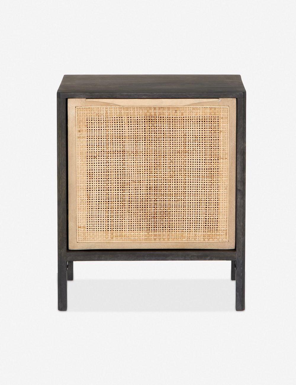 Hannah Coastal Black and Natural Woven Cane Nightstand