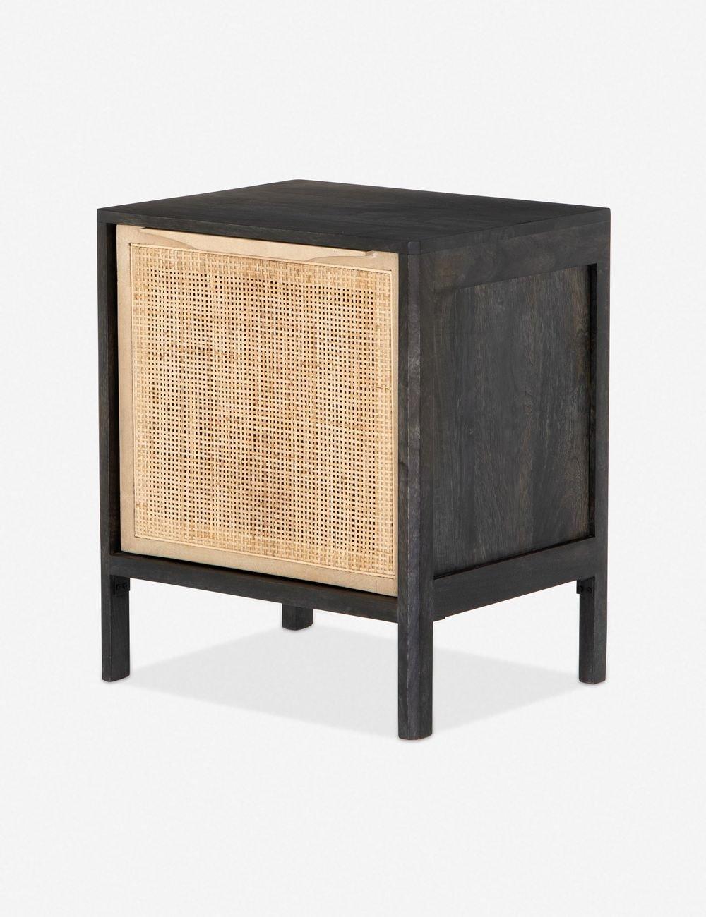 Hannah Coastal Black and Natural Woven Cane Nightstand