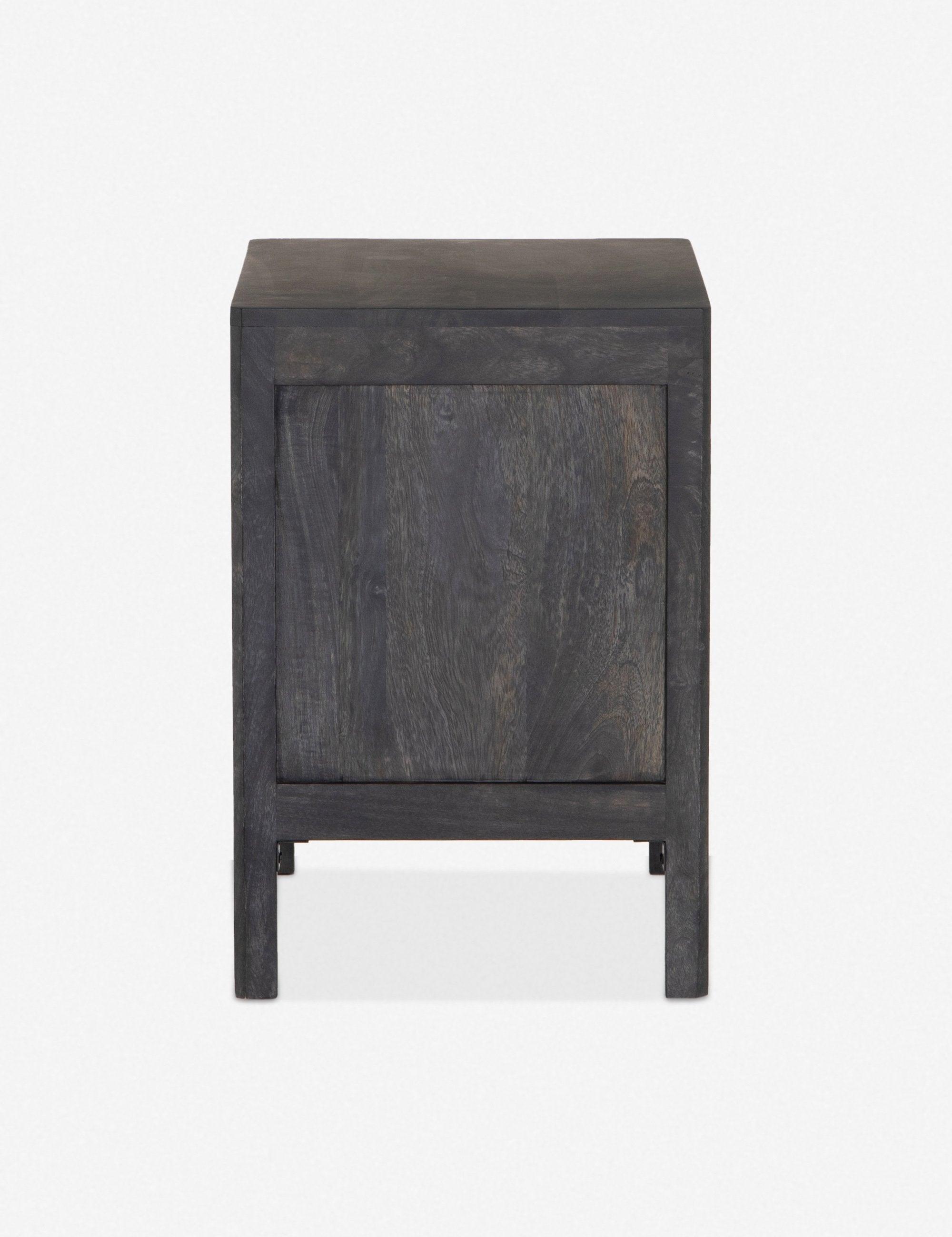 Hannah Coastal Black and Natural Woven Cane Nightstand