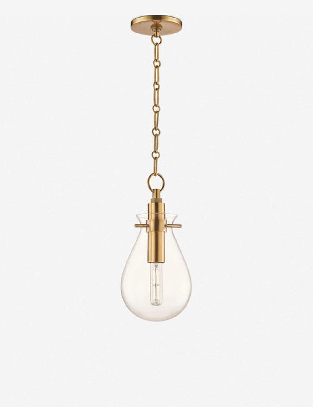 Elegant Aged Brass and Glass LED Pendant Light for Indoor/Outdoor