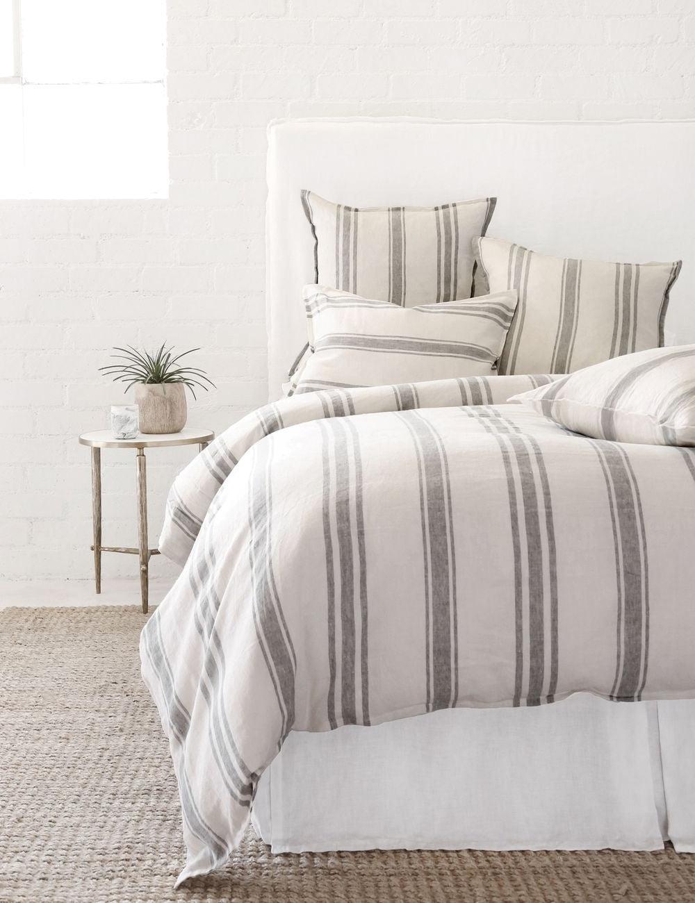 Jackson Cream and Gray Striped Linen Queen Duvet Cover