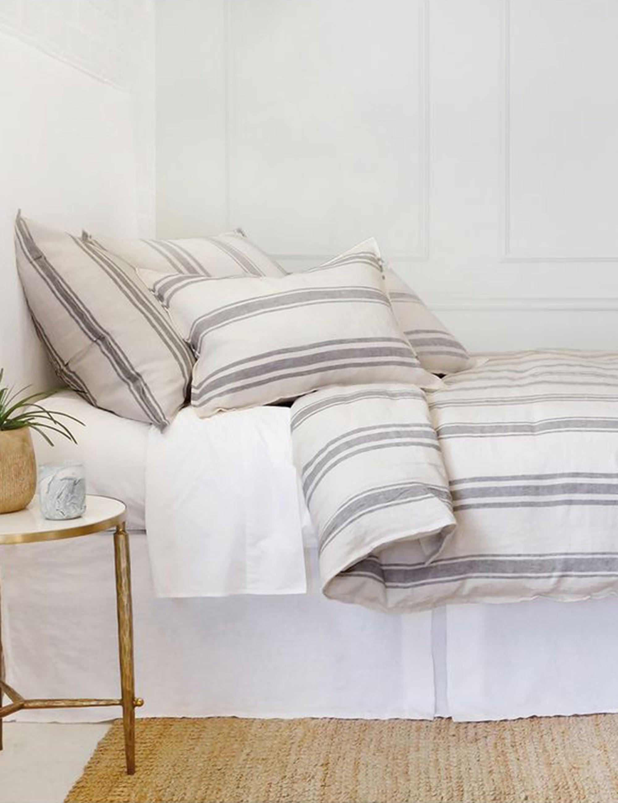 Jackson Cream and Gray Striped Linen Queen Duvet Cover