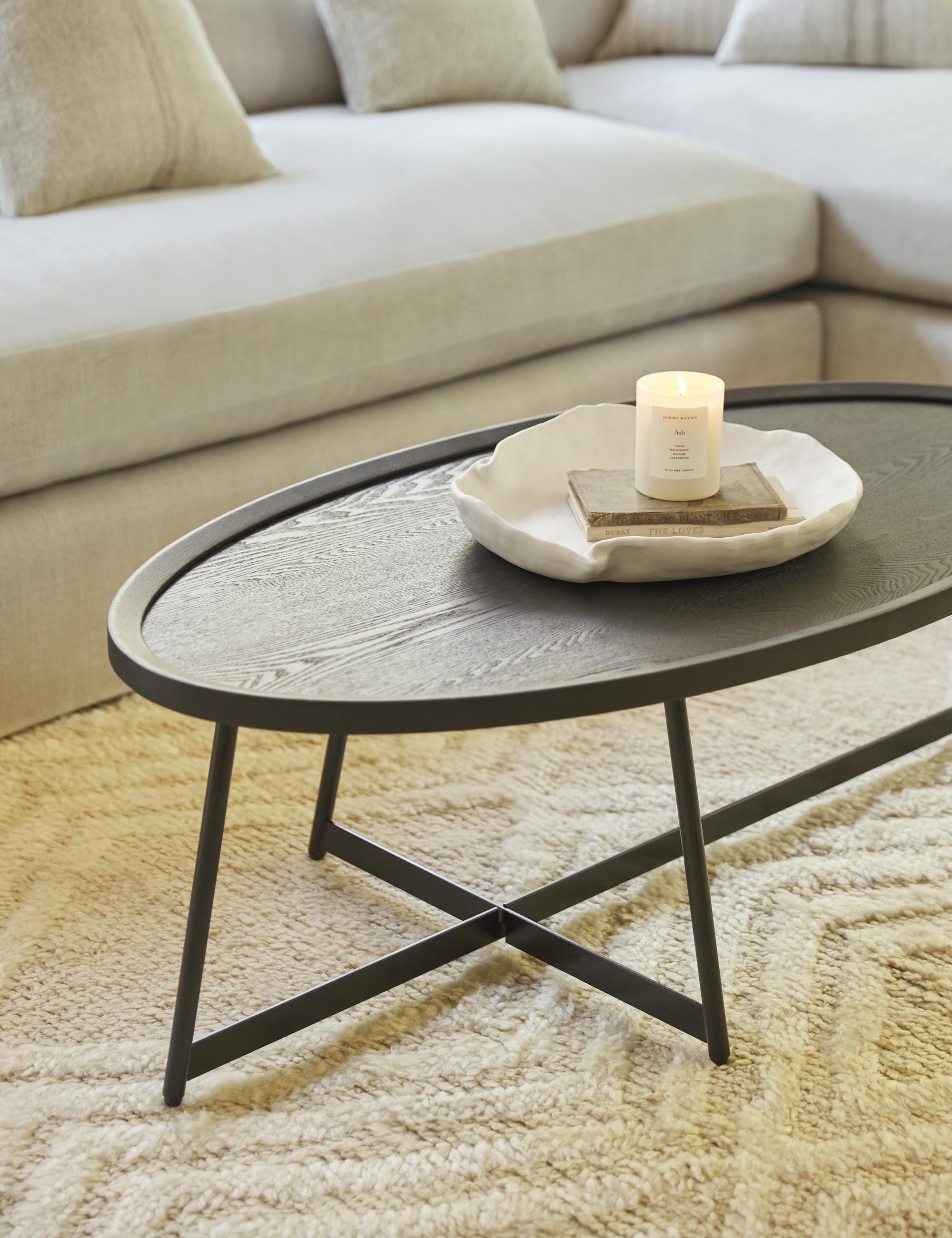 Gweneth Black Ash Oval Coffee Table with Raised Rim