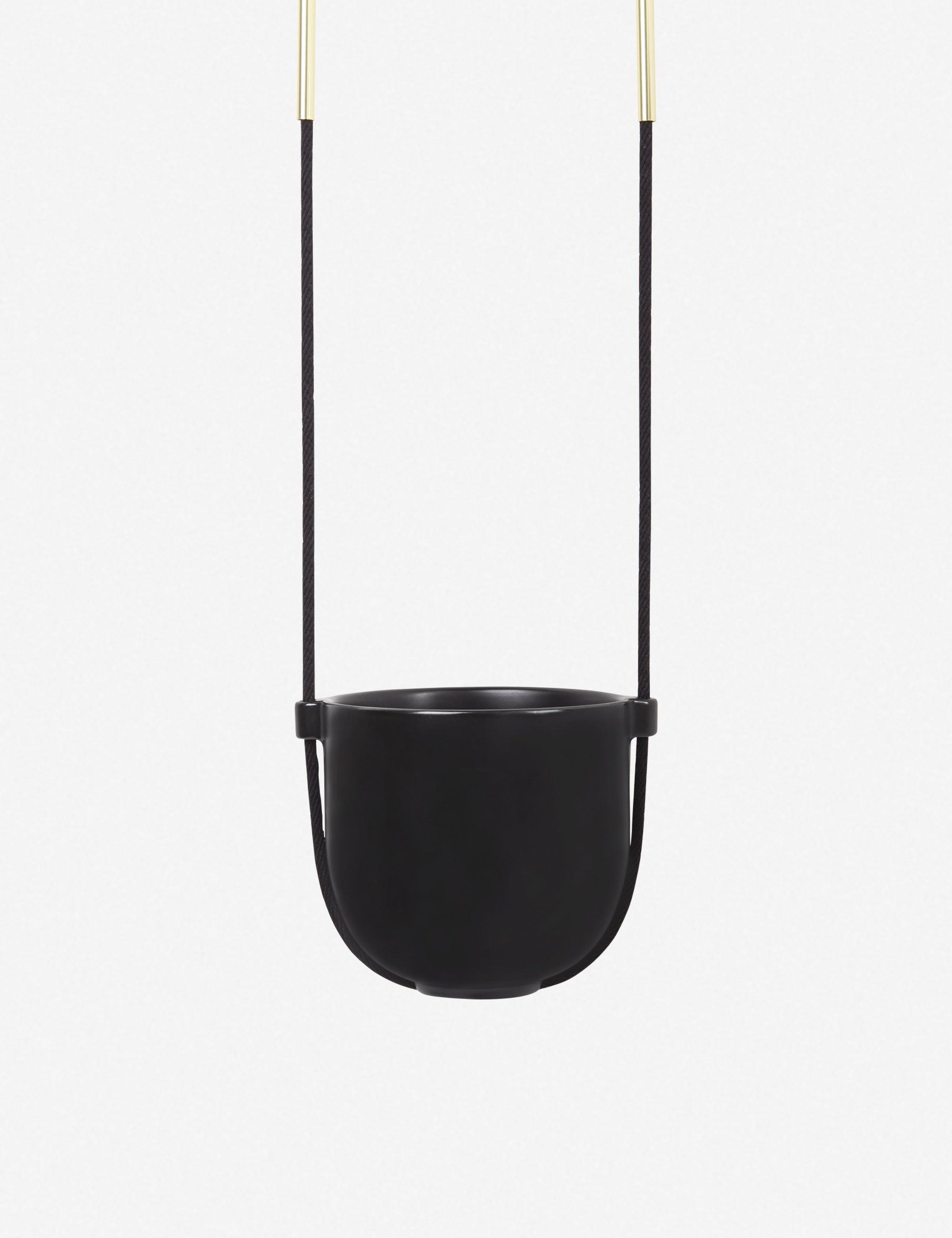 Bolo Soft Curve Black Ceramic Indoor/Outdoor Hanging Planter