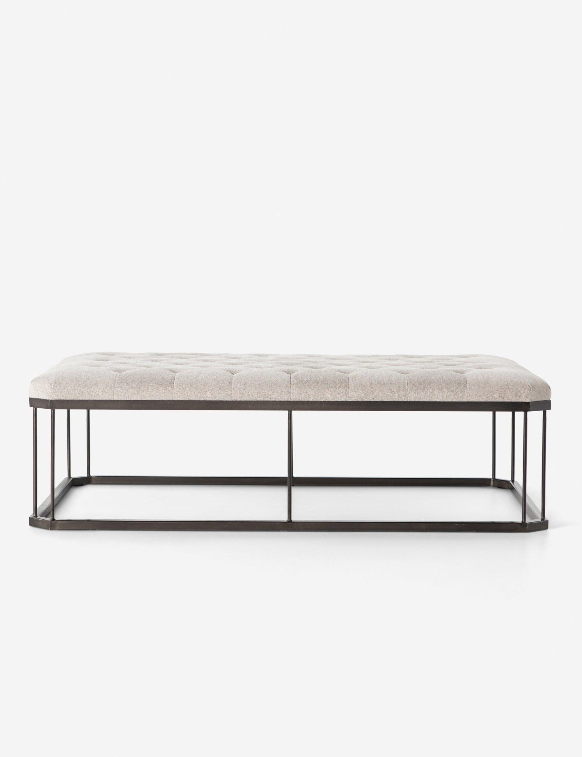 Karley Diamond-Tufted Polyester Ottoman in Cool Gray