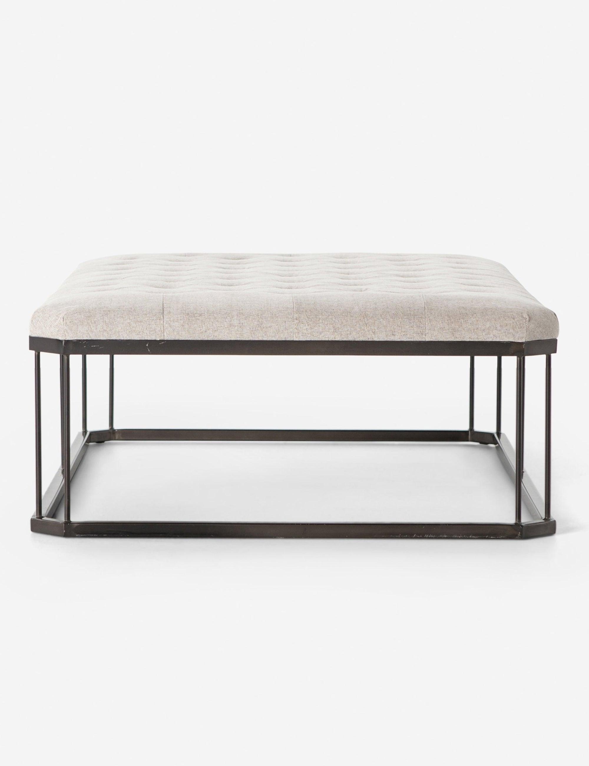 Karley Diamond-Tufted Polyester Ottoman in Cool Gray