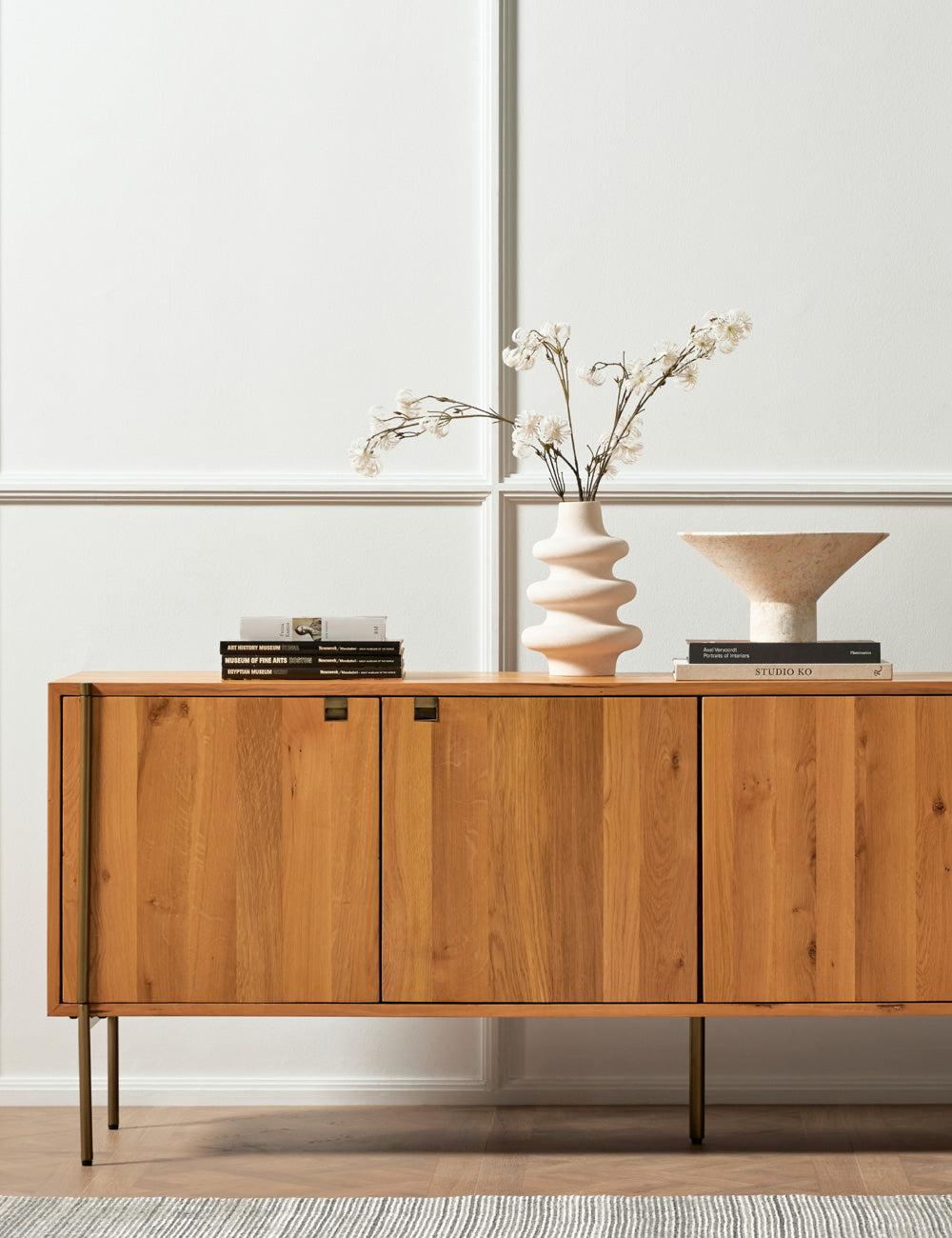 Carlisle Natural Oak Sideboard with Satin Brass Hardware