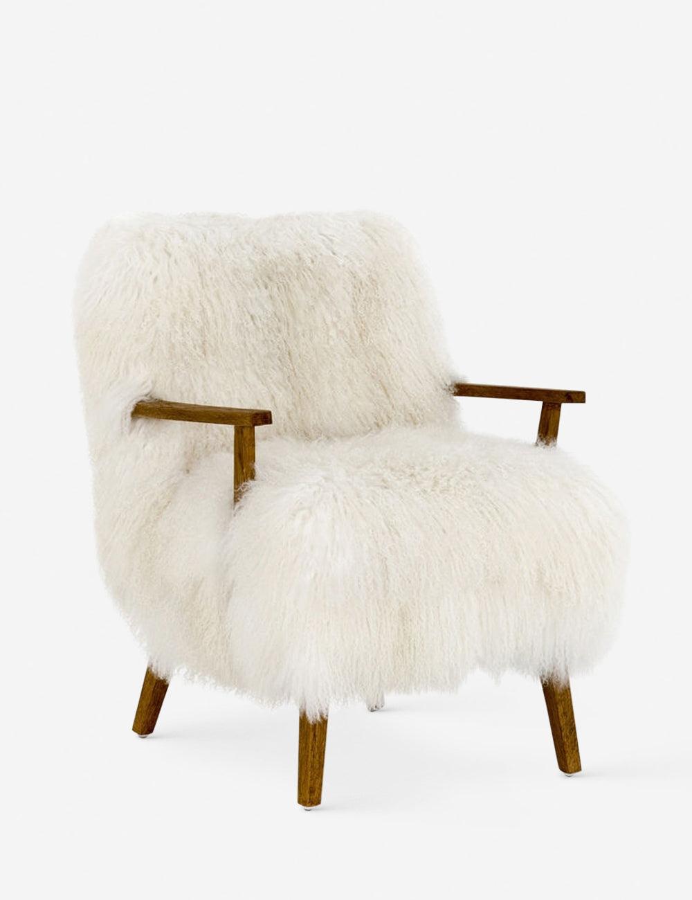 Drifted Oak Frame Cream Mongolian Fur 24.5" Accent Chair