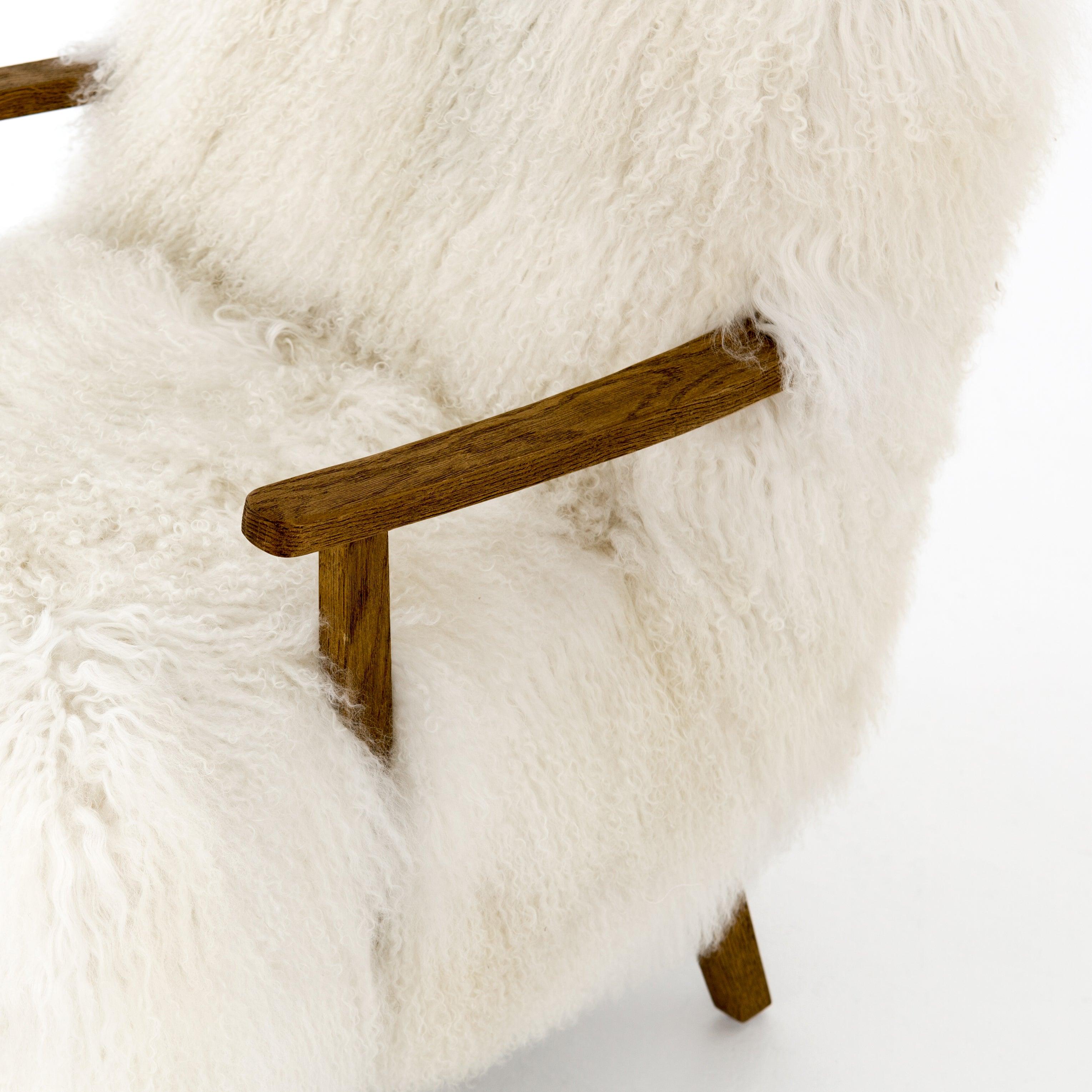 Drifted Oak Frame Cream Mongolian Fur 24.5" Accent Chair