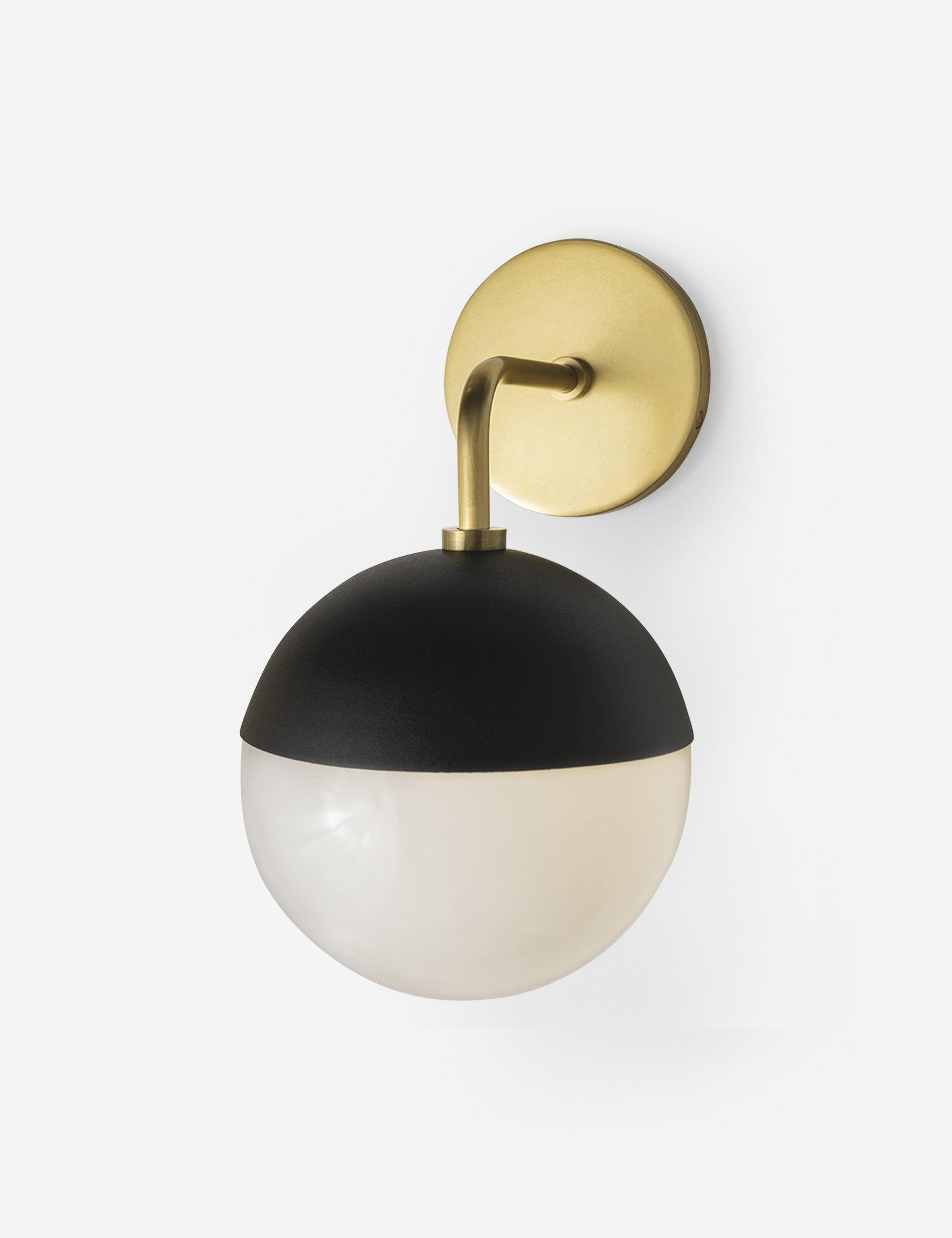 Aged Brass & Black Opal Glass Globe Sconce