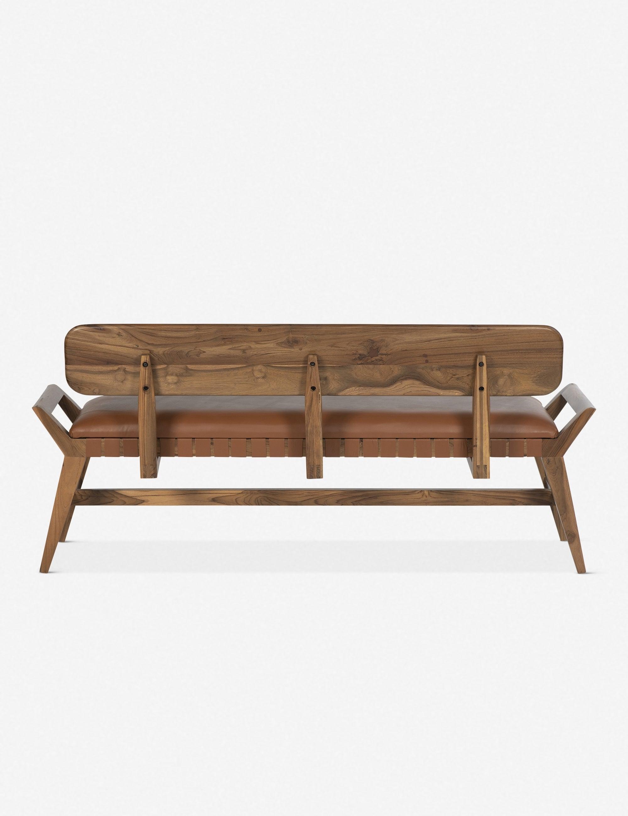 Mid-Century Teak and Genuine Leather 3-Seater Bench