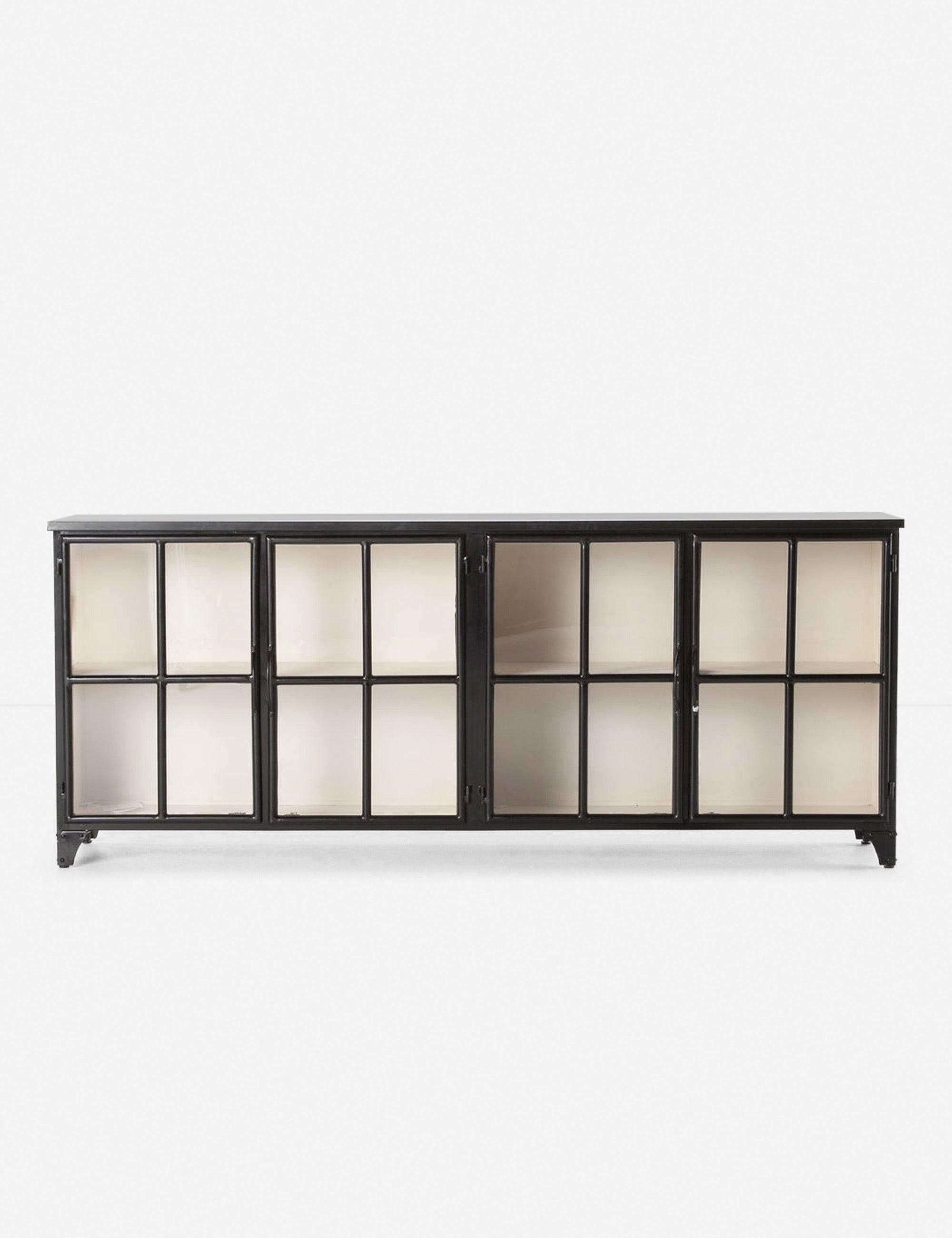 Marjorie 94.5" Black Iron and White Glass Industrial Sideboard