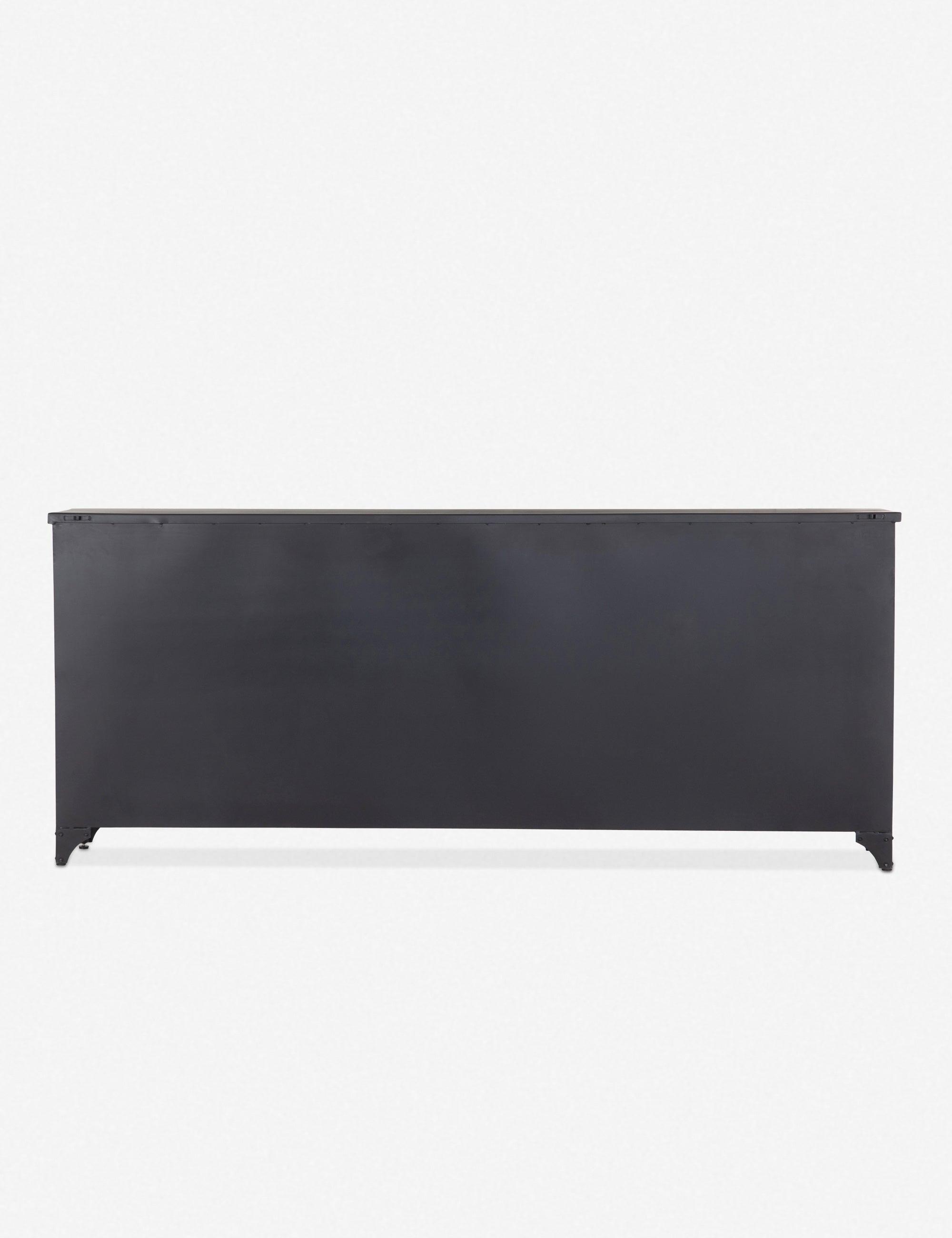 Marjorie 94.5" Black Iron and White Glass Industrial Sideboard