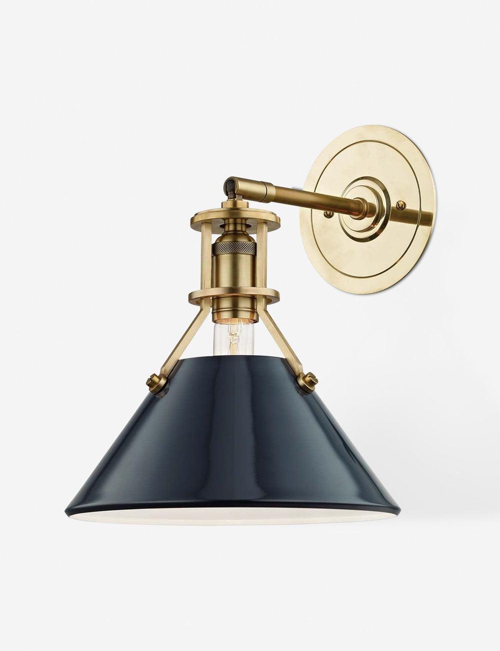 Lowell Aged Brass 1-Light Sconce with Darkest Blue Steel Shade