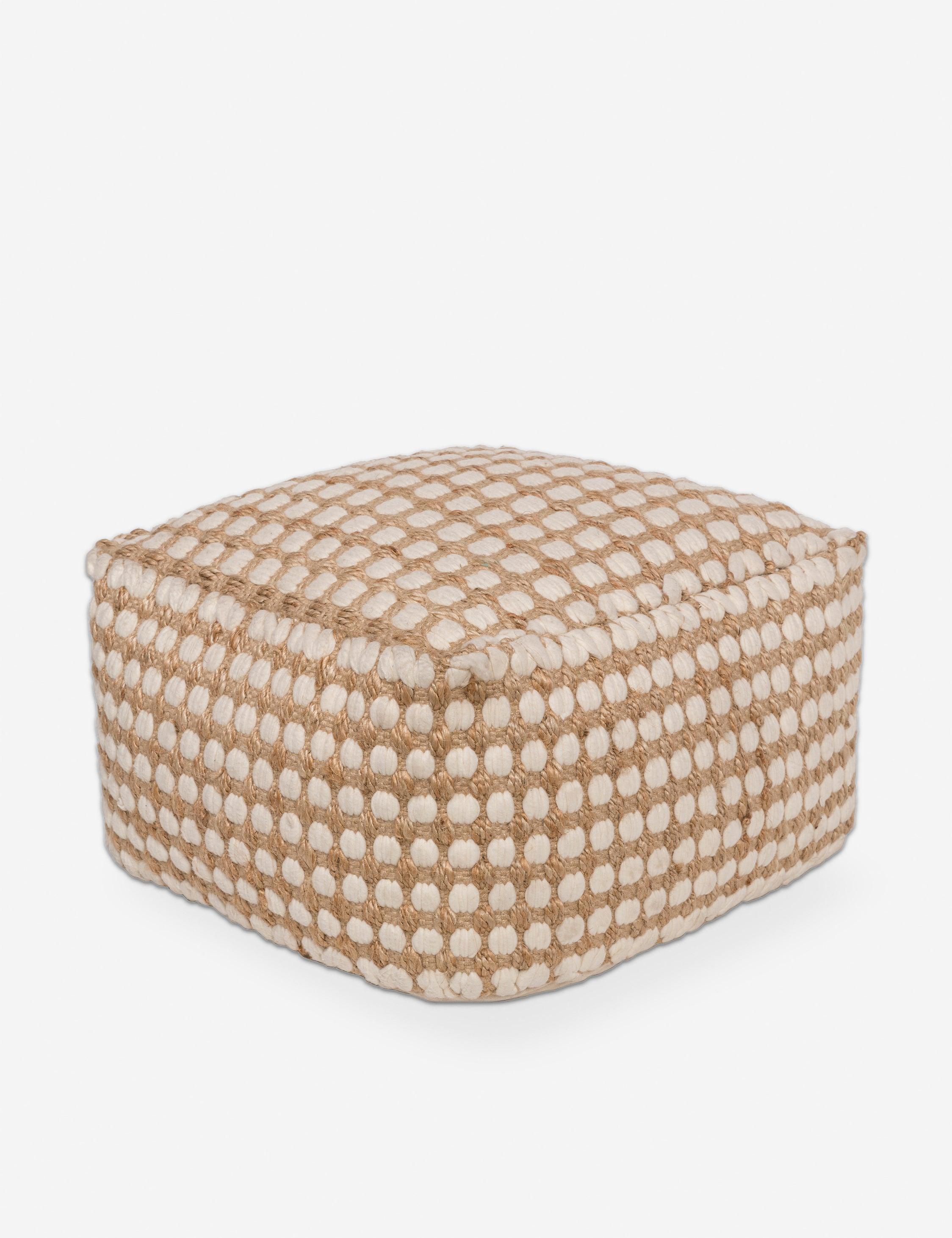 Mahina Handwoven Jute and Cotton Checked Pouf in Khaki and White