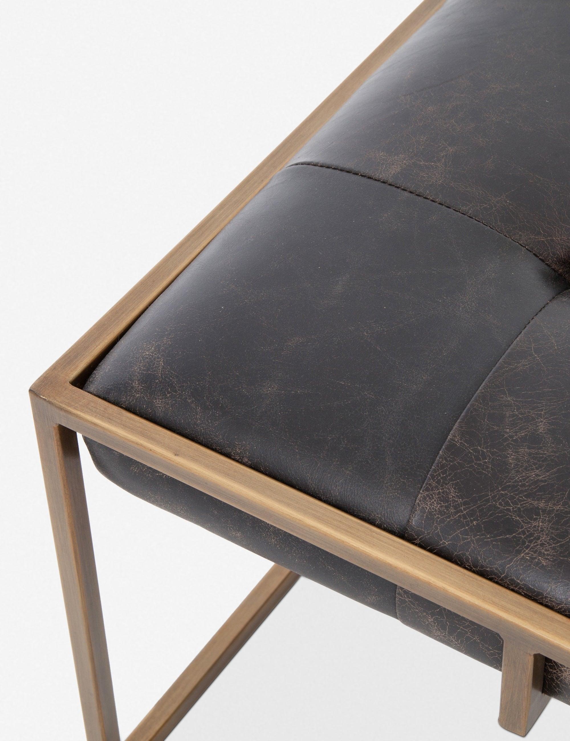 Olwina Distressed Leather Square Coffee Table in Brass-Tone