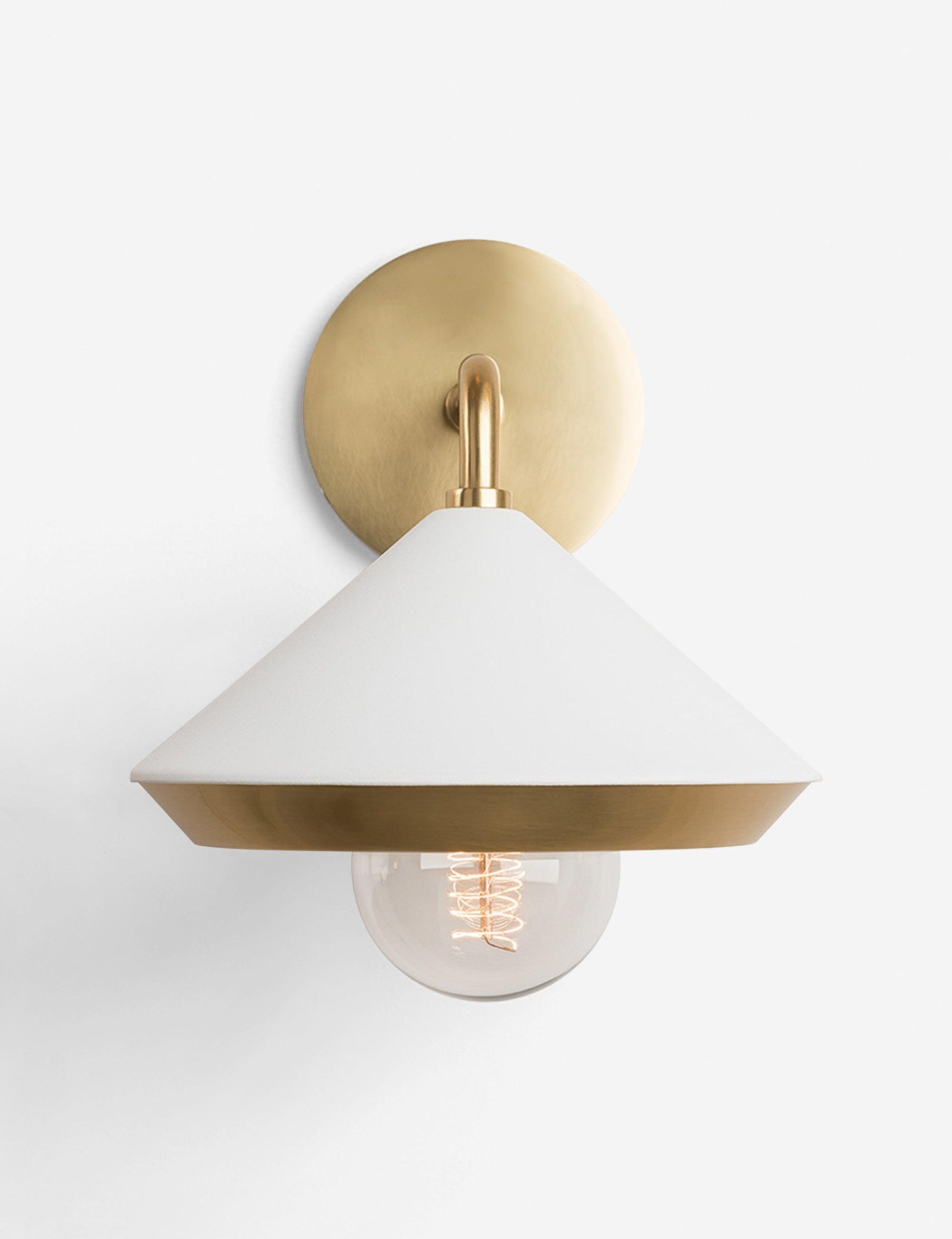 Marnie Aged Brass & Soft Off-White Conical 1-Light Wall Sconce