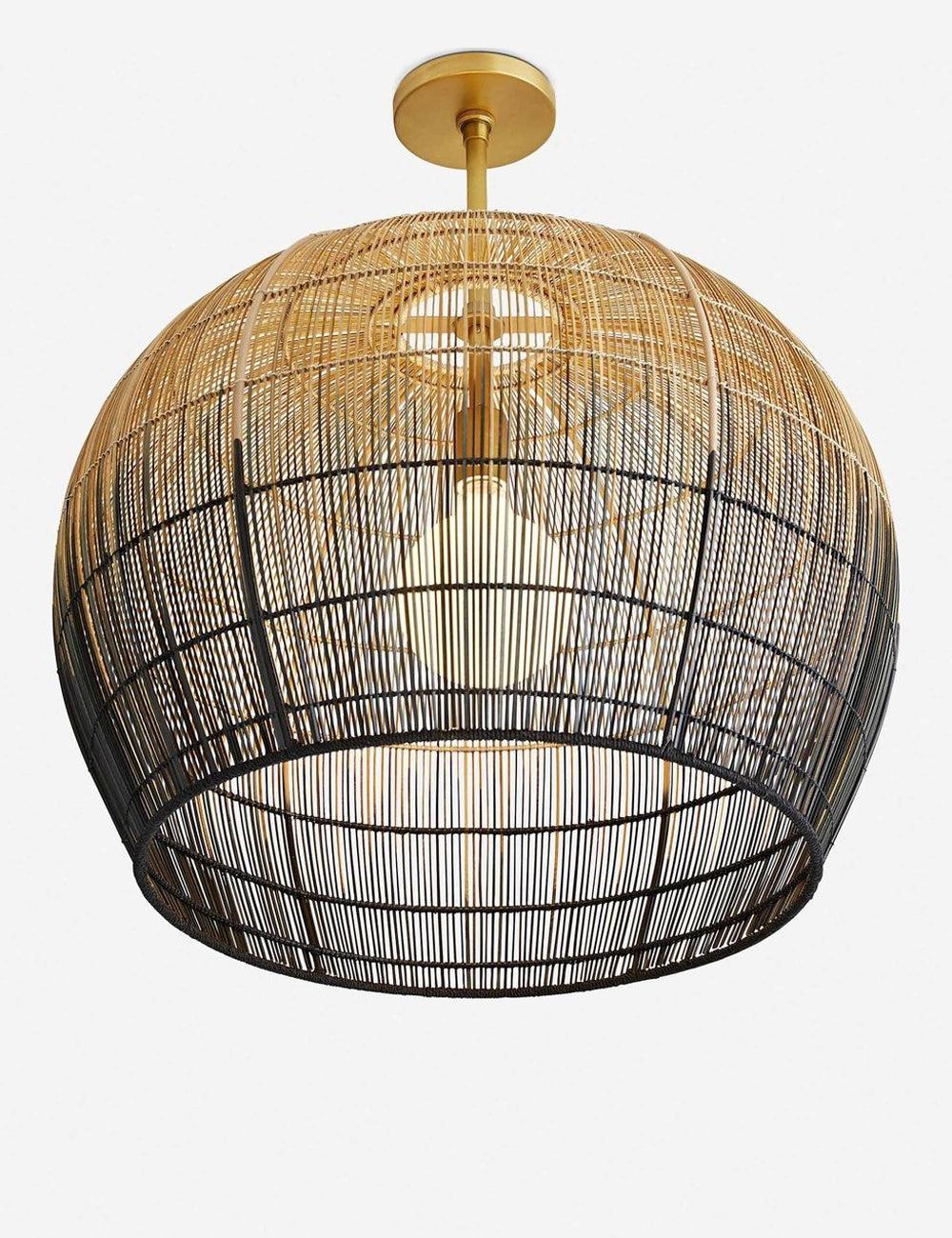 Ombre Black and Brass Dome Pendant with Woven Texture