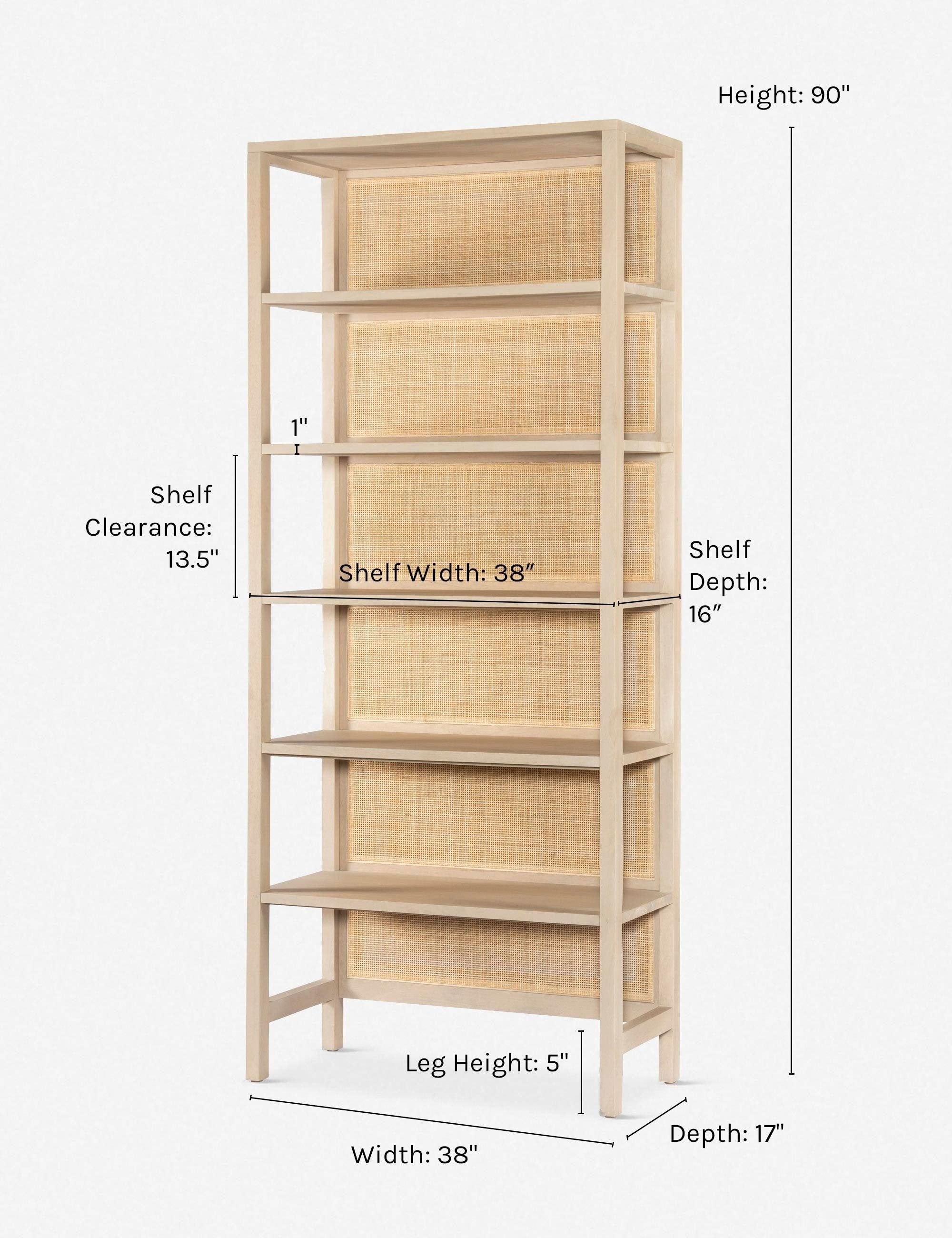 Contemporary Natural Mango Wood and Woven Cane 38" Bookcase