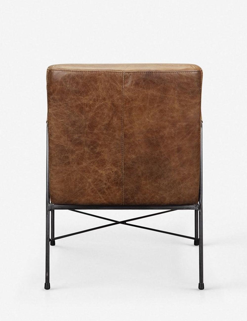 Transitional Dagwood Brown Leather Armchair with Metal Frame