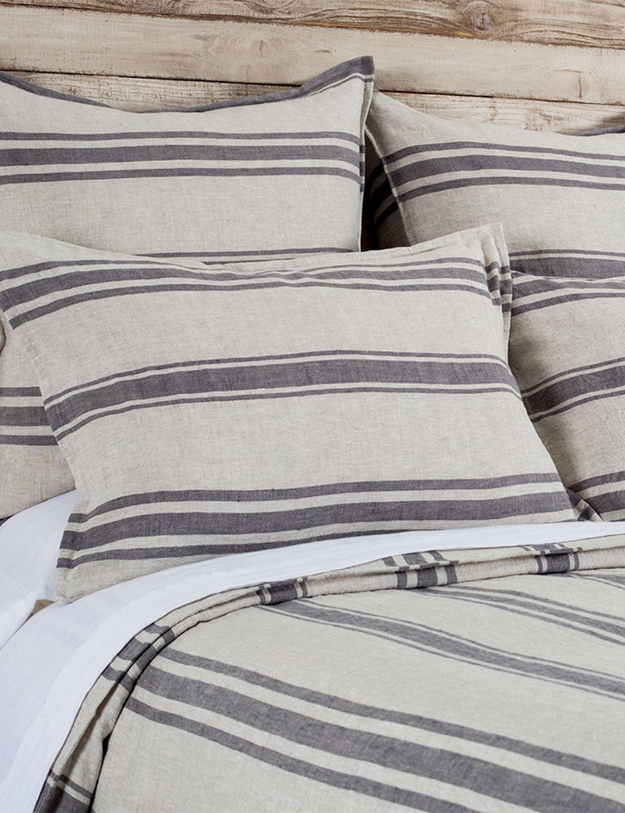 Jackson Cream and Gray Striped Linen Queen Duvet Cover