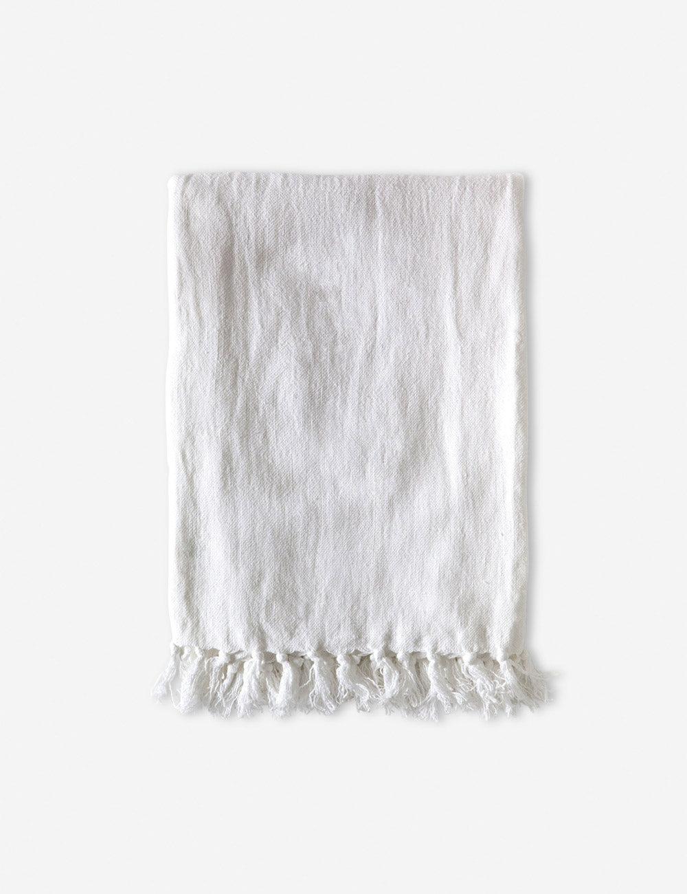 Montauk King-Sized White Linen Tasseled Throw Blanket