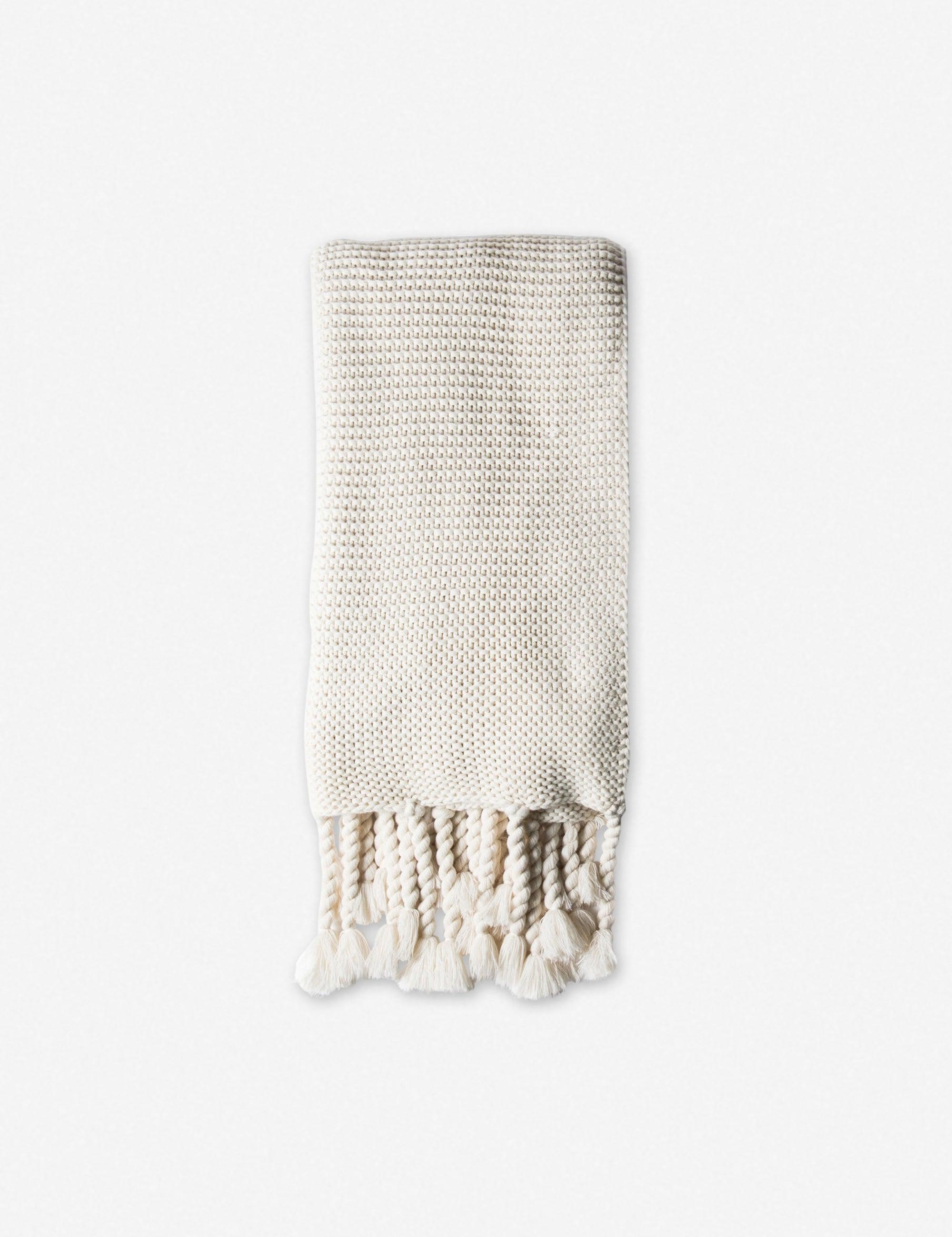 Trestles Chunky Knit Braided Tassel Throw - White