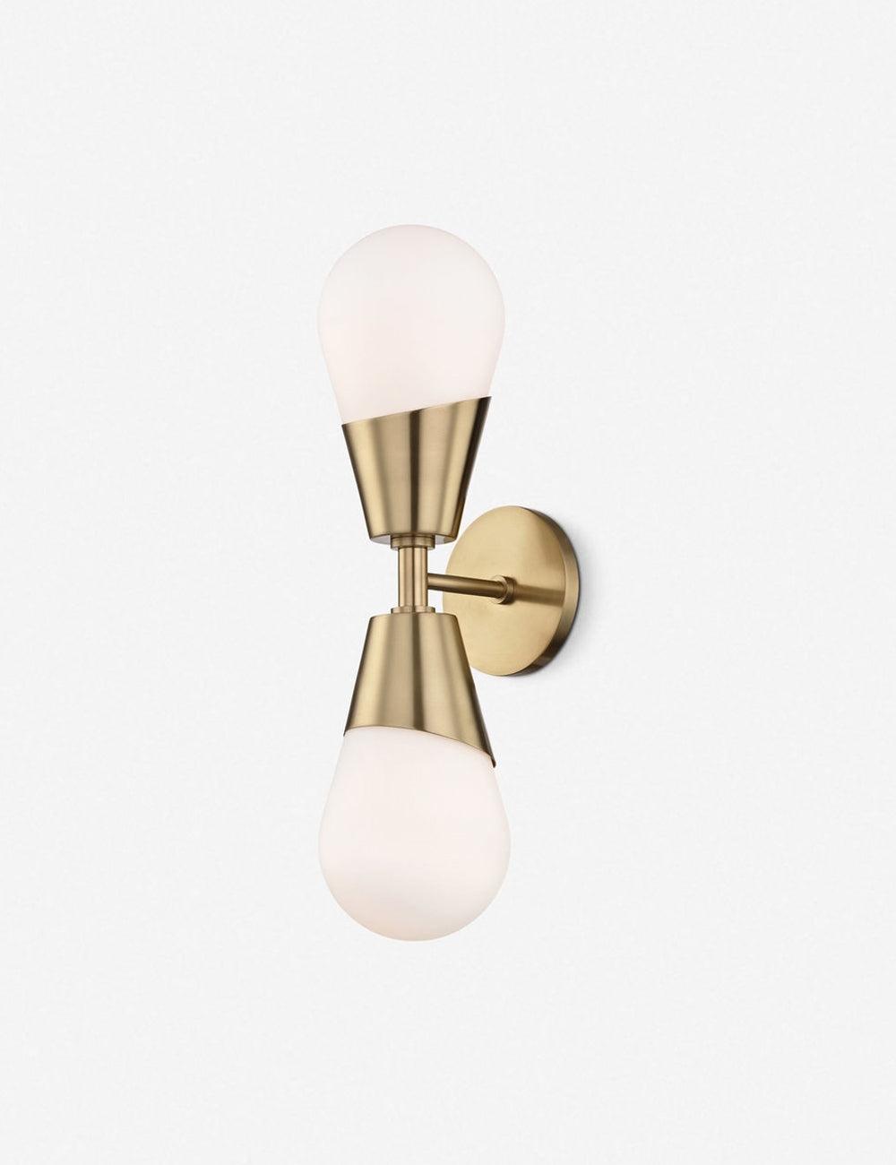 Cora Contemporary 2-Light Aged Brass Wall Sconce with Frosted Glass Shade