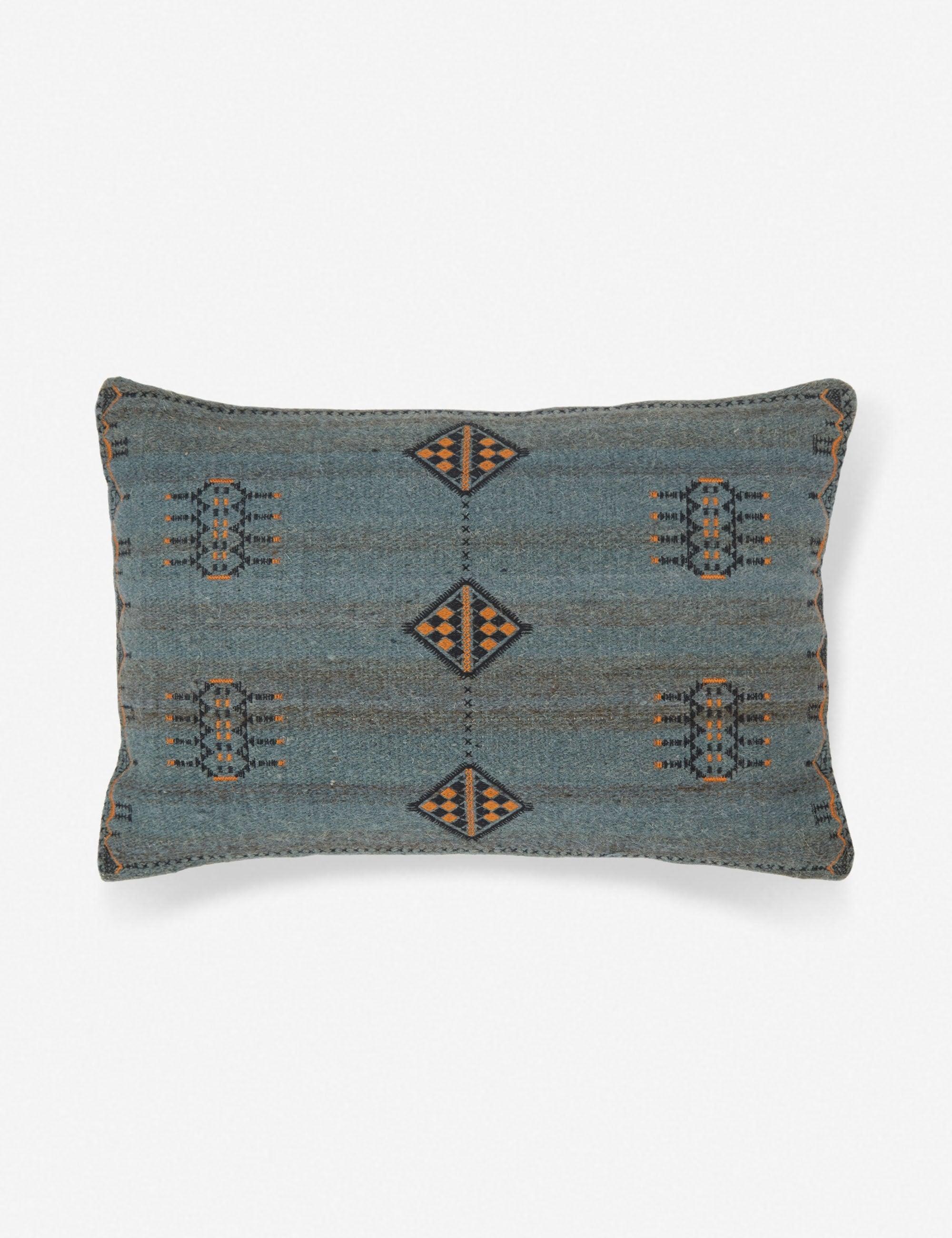 Indigo and Gold Woven Cotton Wool Lumbar Pillow