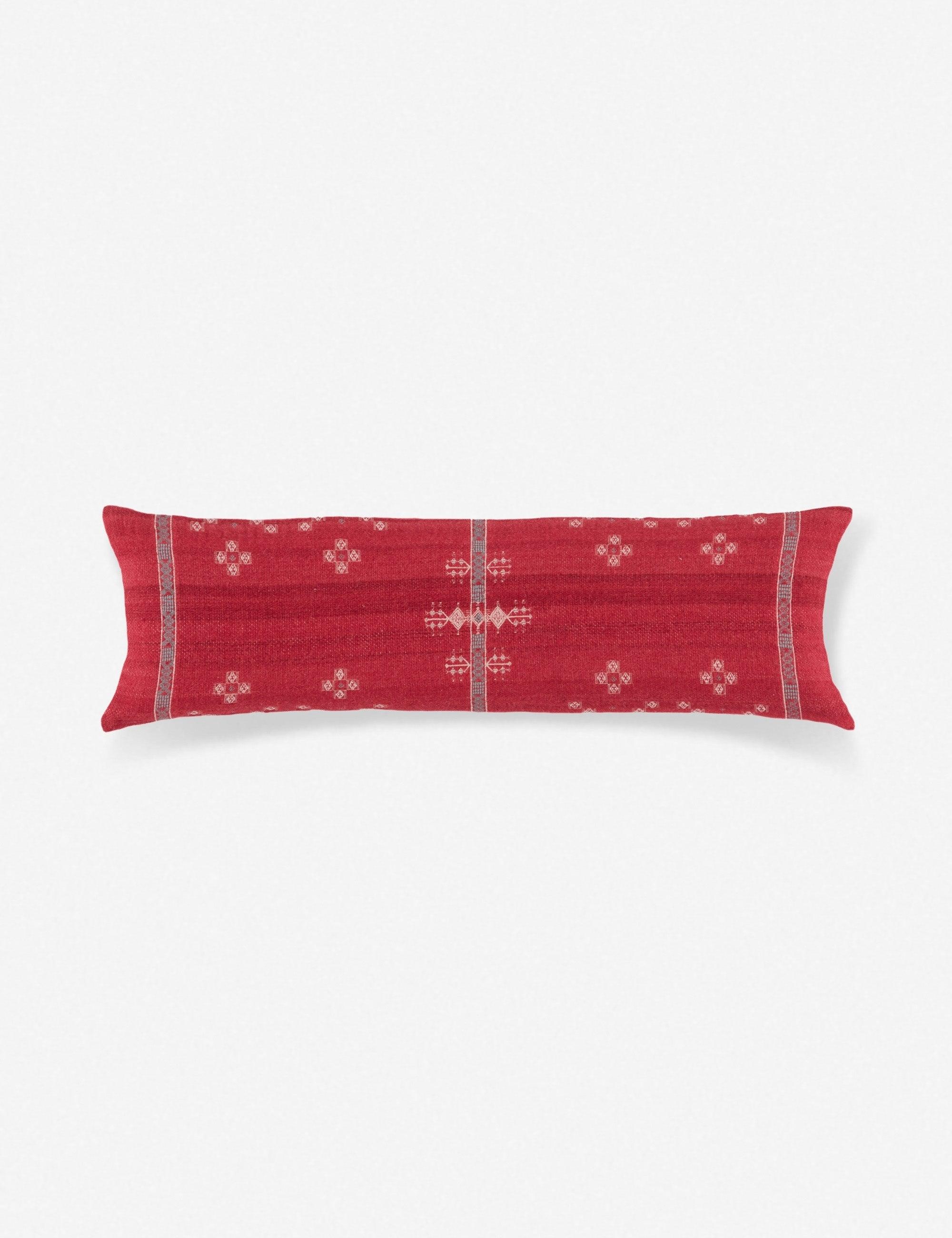 Folk-Inspired Red and Gray Woven Cotton Lumbar Pillow - 48"