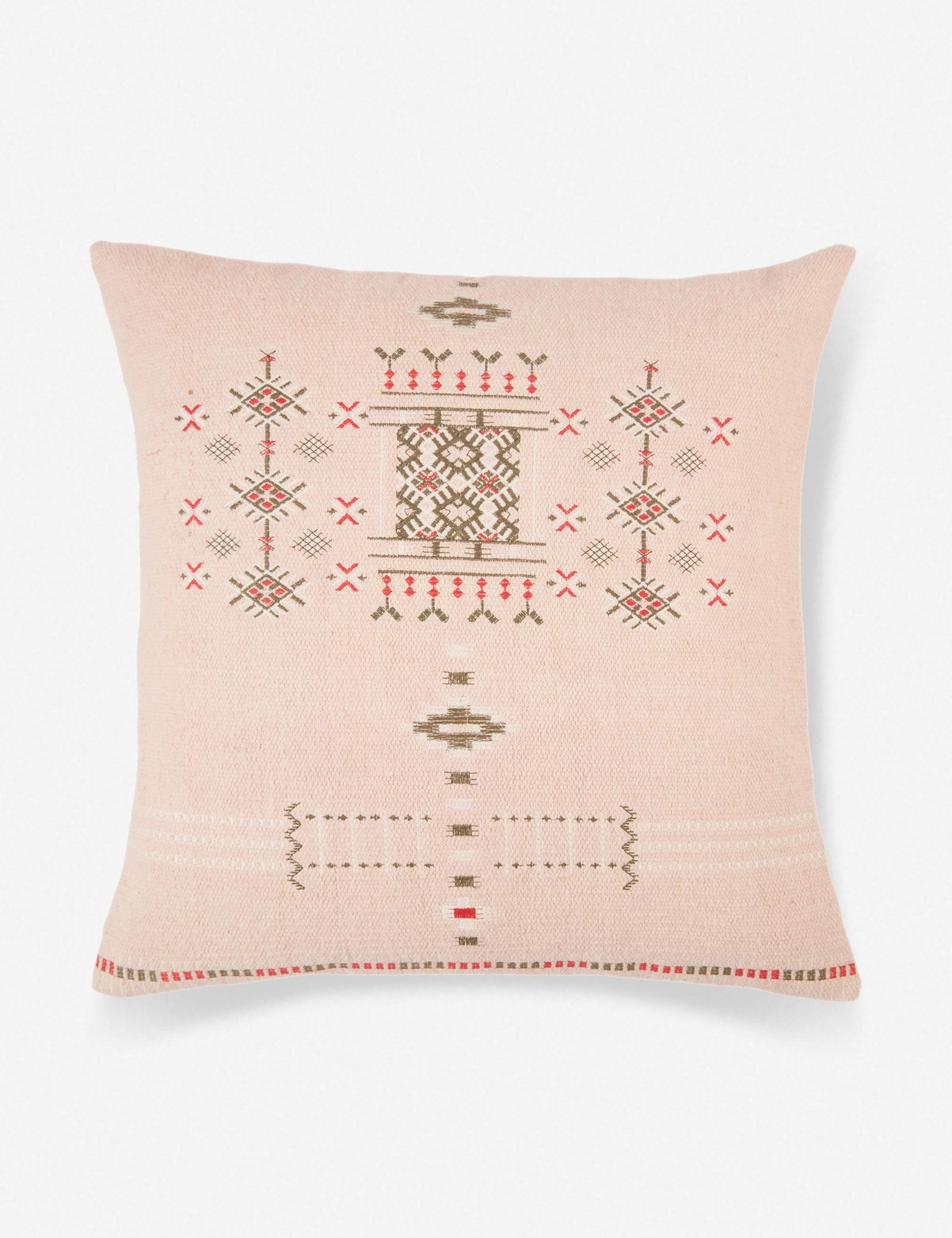 Arabesque Blush & Brown Embroidered Cotton Round Pillow Set