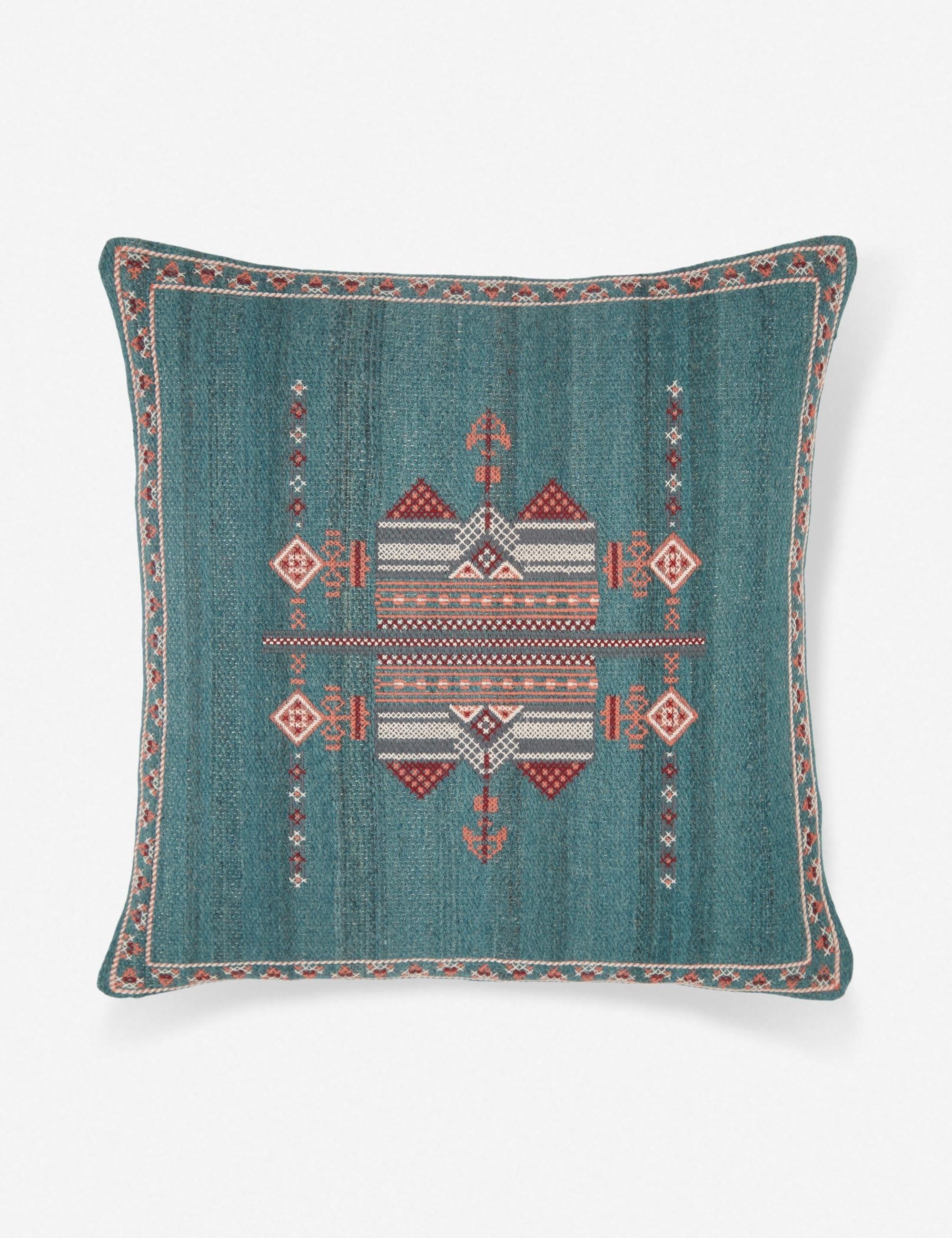 Zaida Embroidered Round Teal Throw Pillow 24"