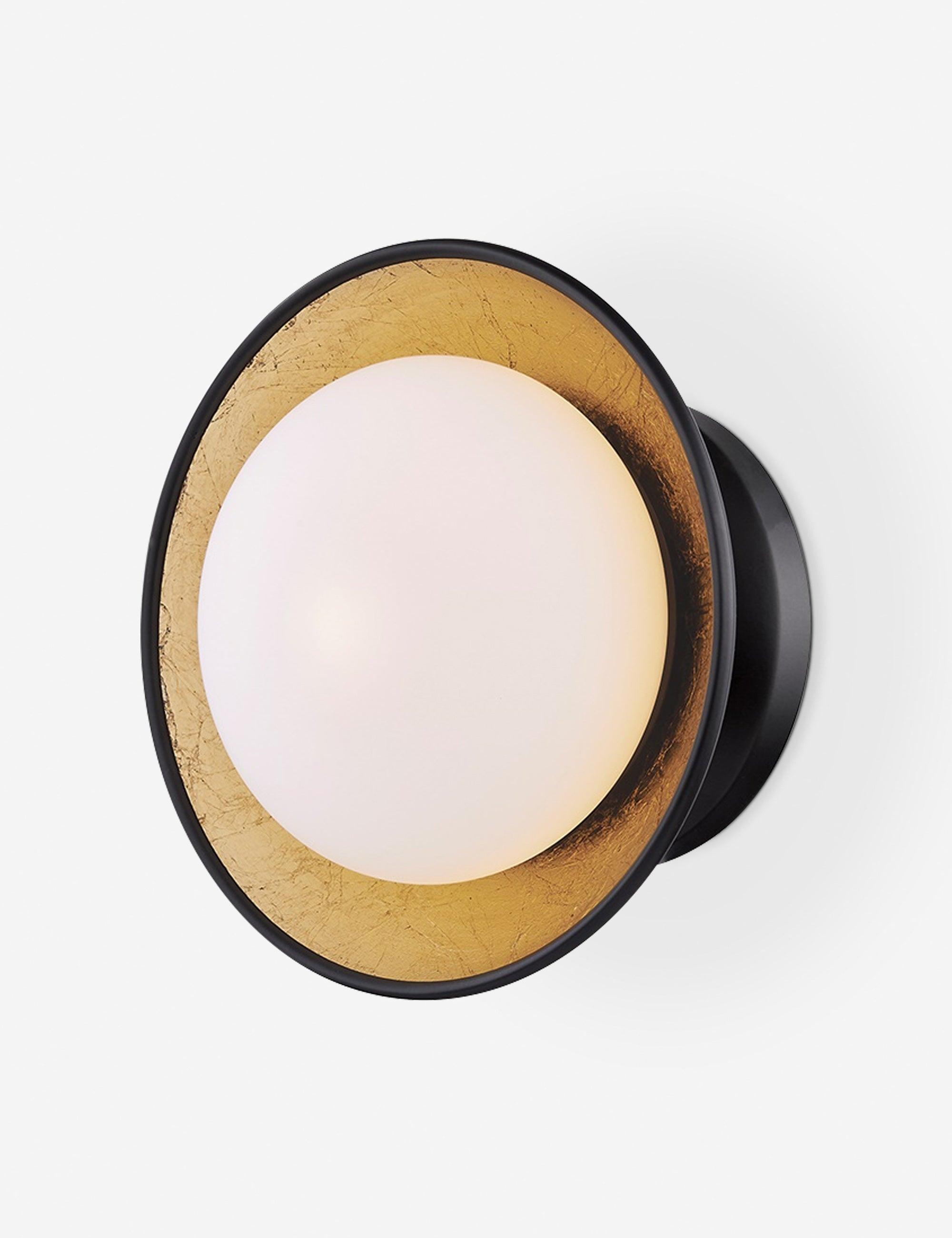 Cadence Black Lustro & Gold Leaf LED Semi-Flush Light, Opal Matte Shade