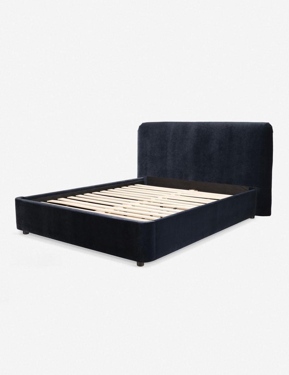 Regal Blue Velvet King Platform Bed with Pine Frame