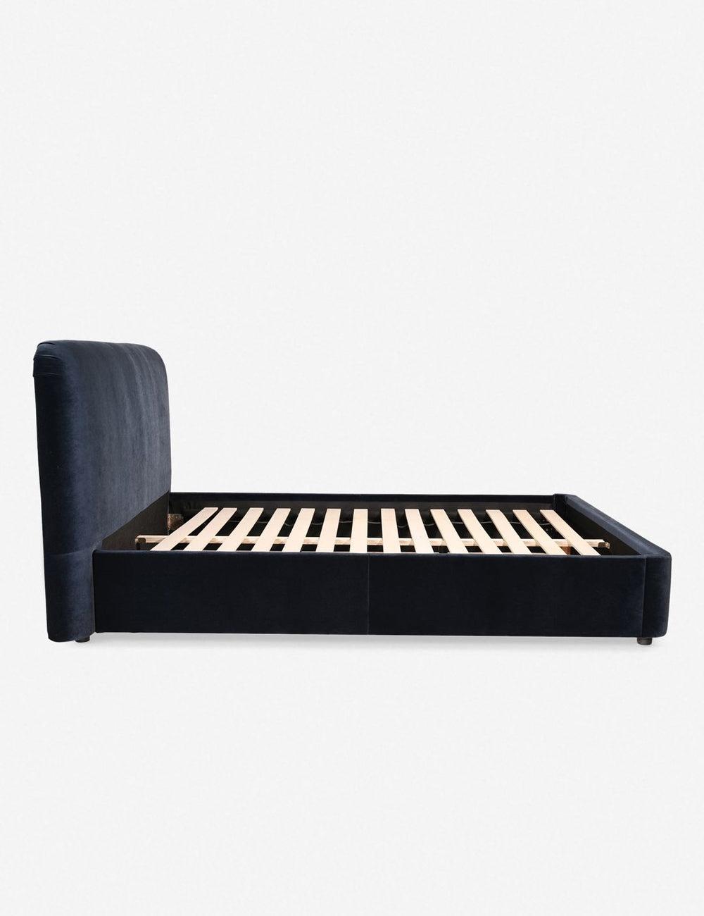 Regal Blue Velvet King Platform Bed with Pine Frame