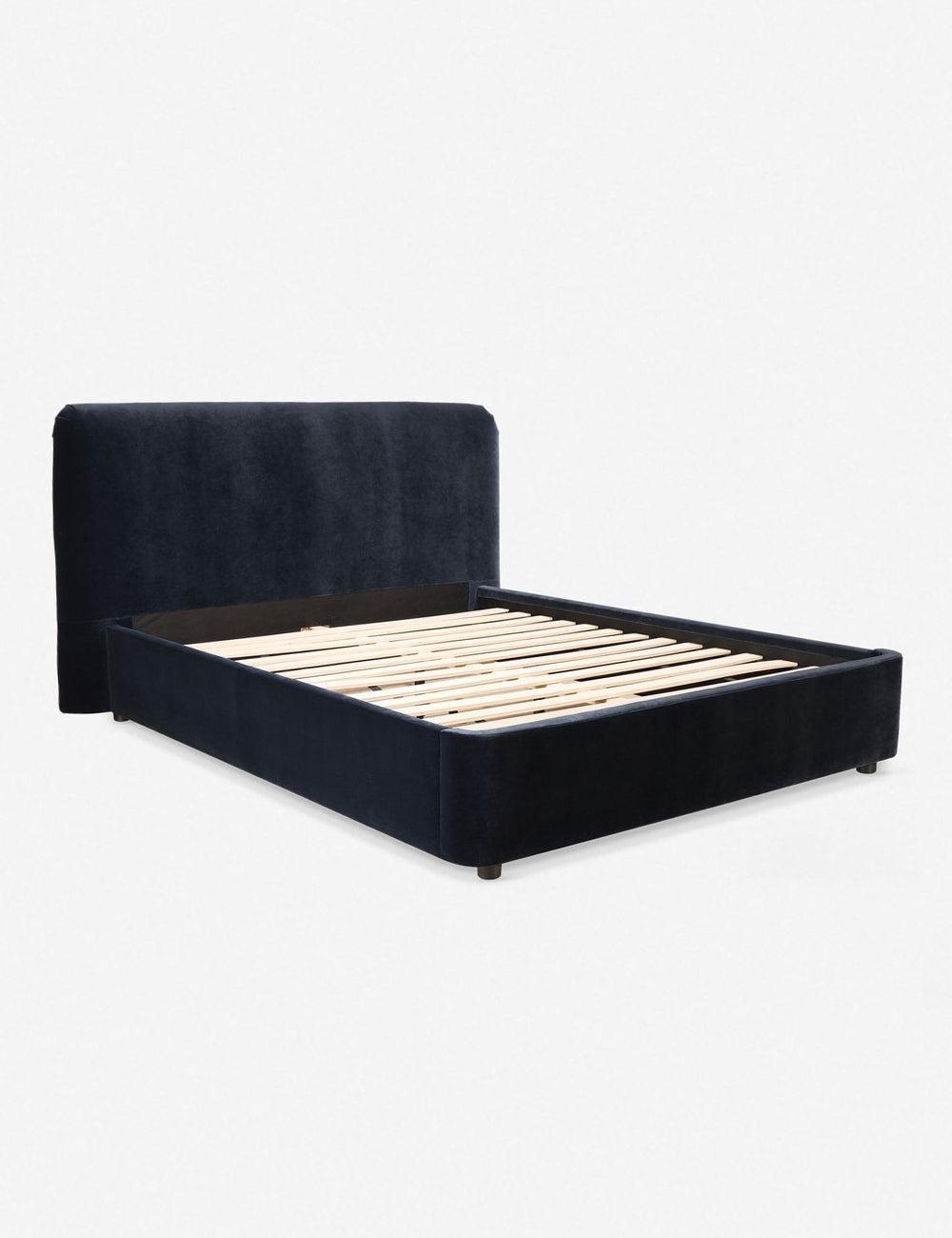 Regal Blue Velvet King Platform Bed with Pine Frame