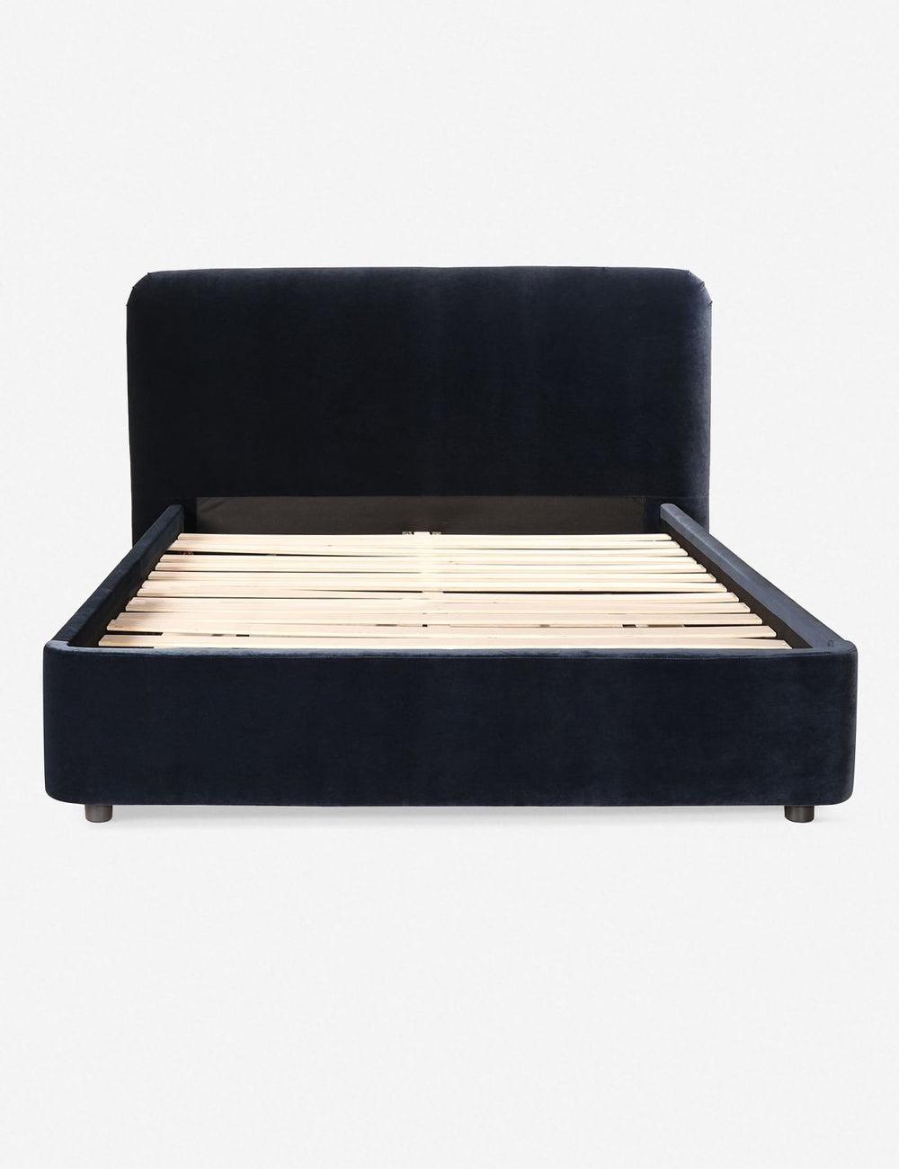 Seraphina Luxe Blue Velvet Queen Platform Bed with Pine Frame