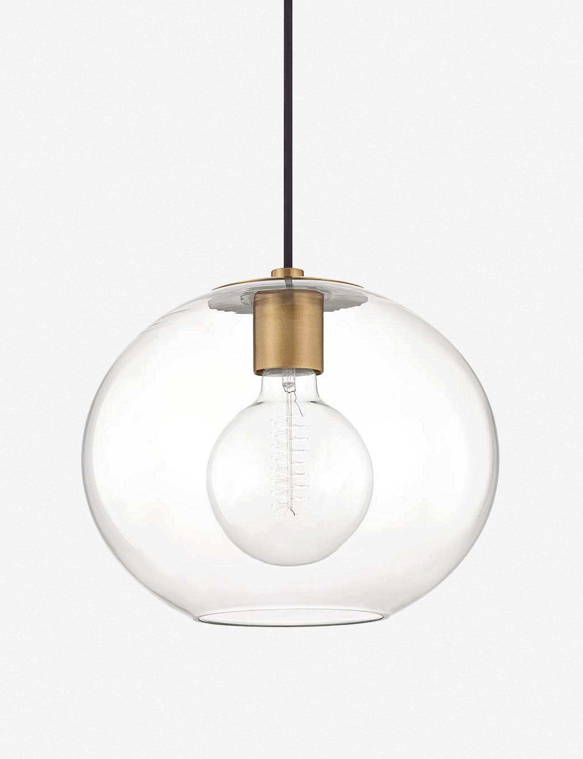 Aged Brass Globe Pendant Light with Clear Glass Shade